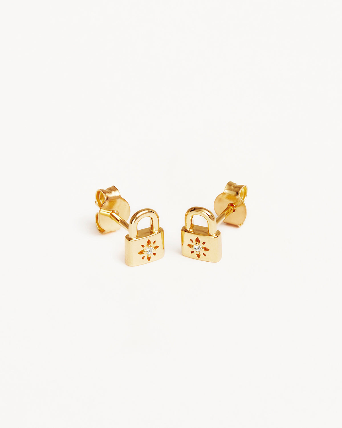 18K Gold Vermeil Crystal Lotus Padlock Stud Earrings for Women - Elegant Floral Jewelry Gift for Birthday, Anniversary & Special Occasions