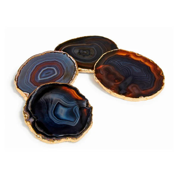 Lumino Coasters Set of 4 - Midnight Agate & Gold Stone Drink Coasters for Coffee Table, Bar, and Home Decor - Elegant & Durable Coasters for Hot & Cold Beverages