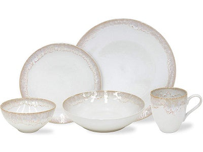 Casafina Taormina Collection 5-Piece Stoneware Dinnerware Set - White Ceramic Plates, Bowls & Mugs for Everyday Dining | Elegant Table Setting for Home, Restaurant & Special Occasions