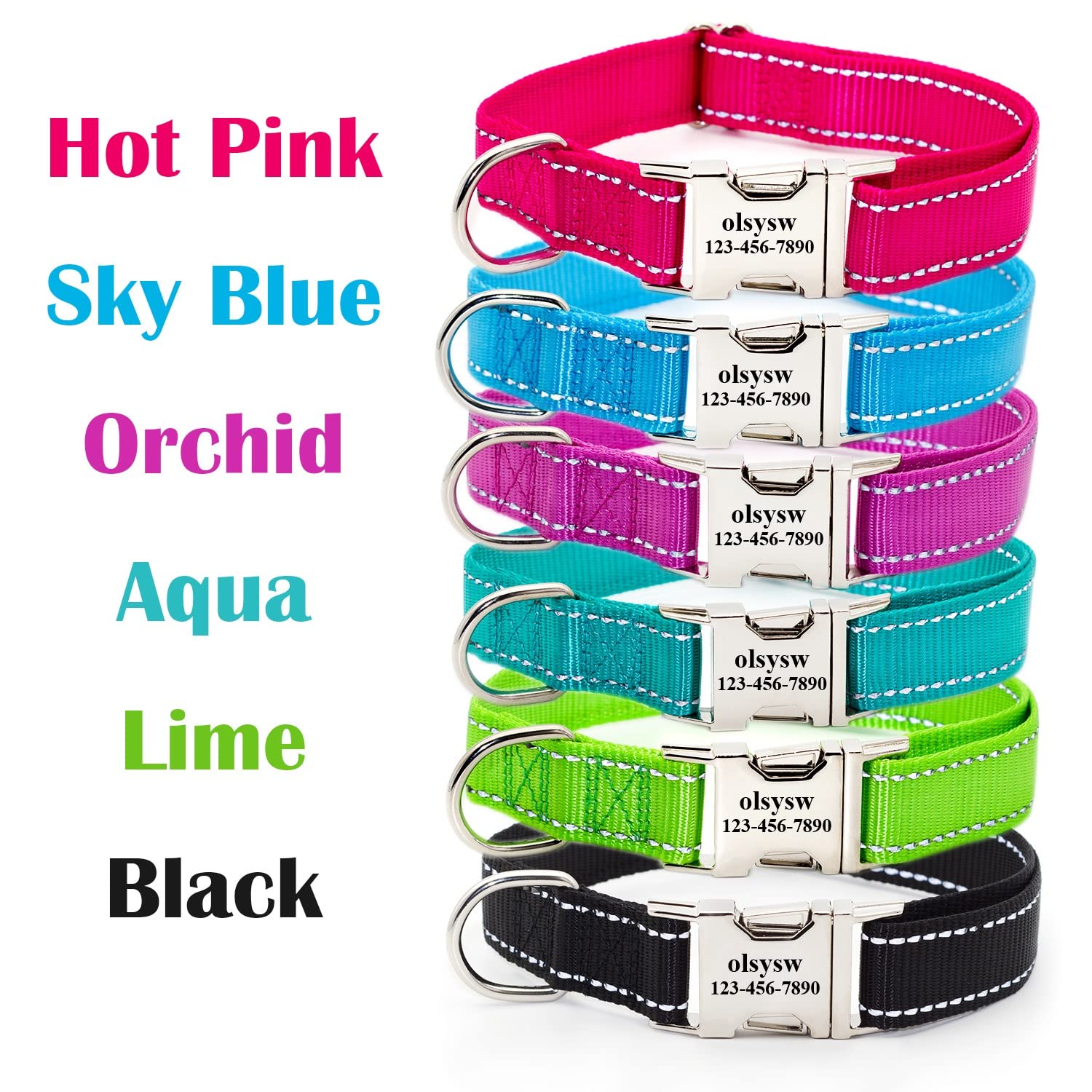 Custom Personalized Dog Collar with Name Plate - Reflective Pet Collar with Engraved Name, Phone & Address - Adjustable Sizes XS to XL (Orchid Purple) - Perfect for Night Walks, Pet Safety & Identification