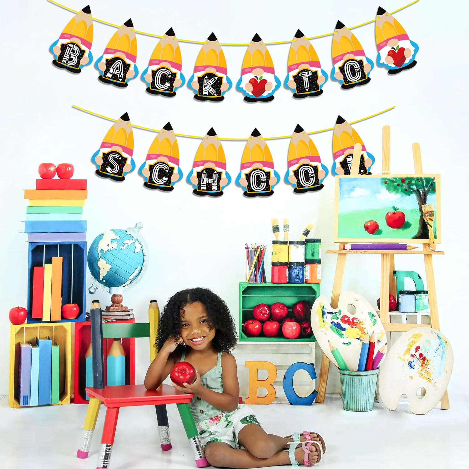 Back to School Banner - First Day of School Pencil Decorations for Classroom, Office & Home | Perfect for School Parties, Bulletin Boards & Welcome Signs