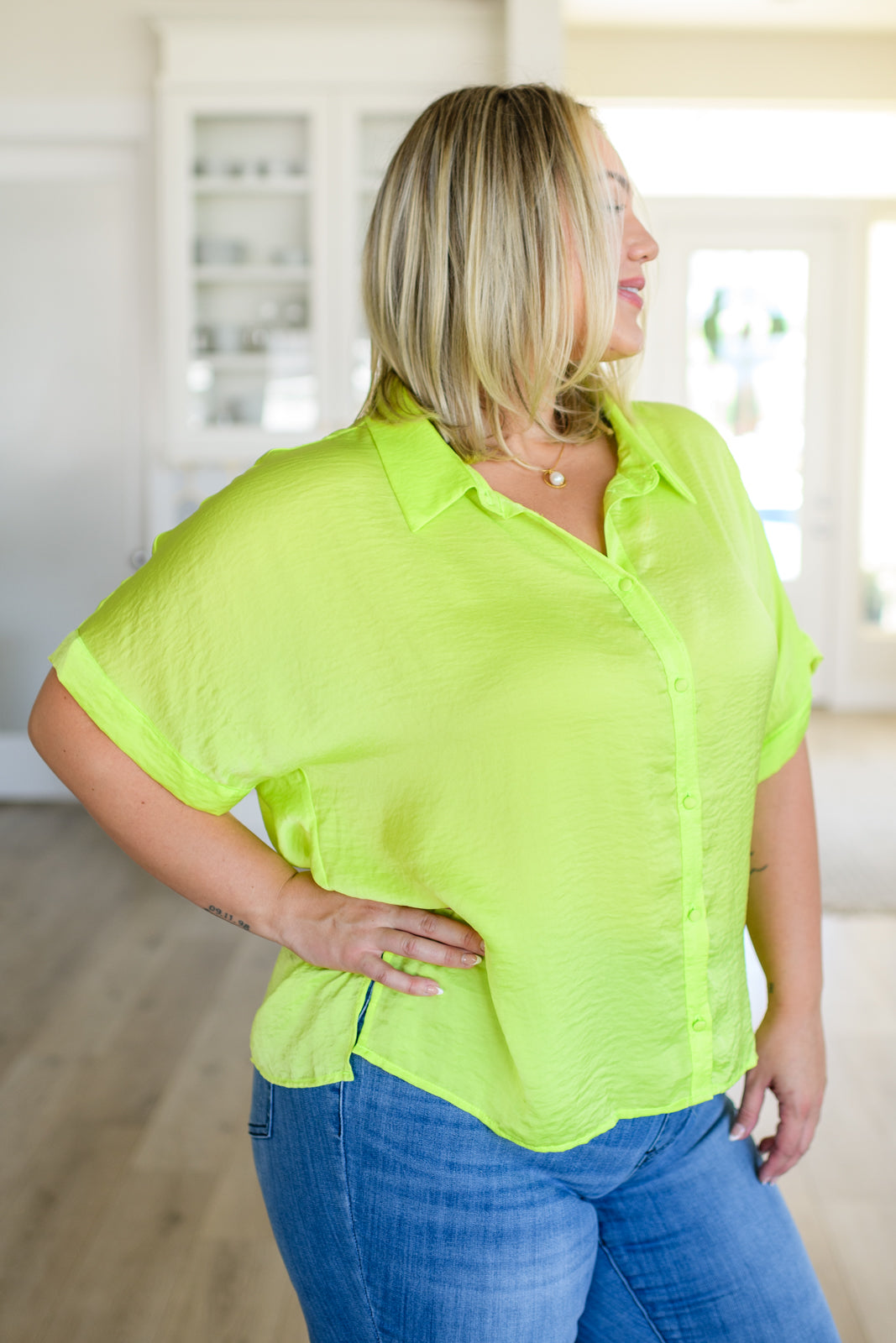 Bright Idea Button Down Shirt in Citrus - Stylish Casual Wear for Men & Women - Perfect for Office, Dates & Outdoor Activities