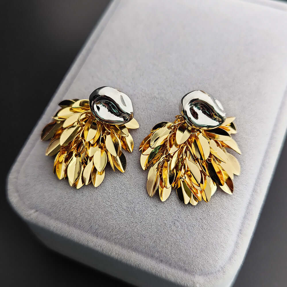 Gold and Silver 2-Way Leaf Fringe Drop Earrings Set | Elegant Dangle Earrings for Women | Perfect for Parties, Weddings & Date Nights
