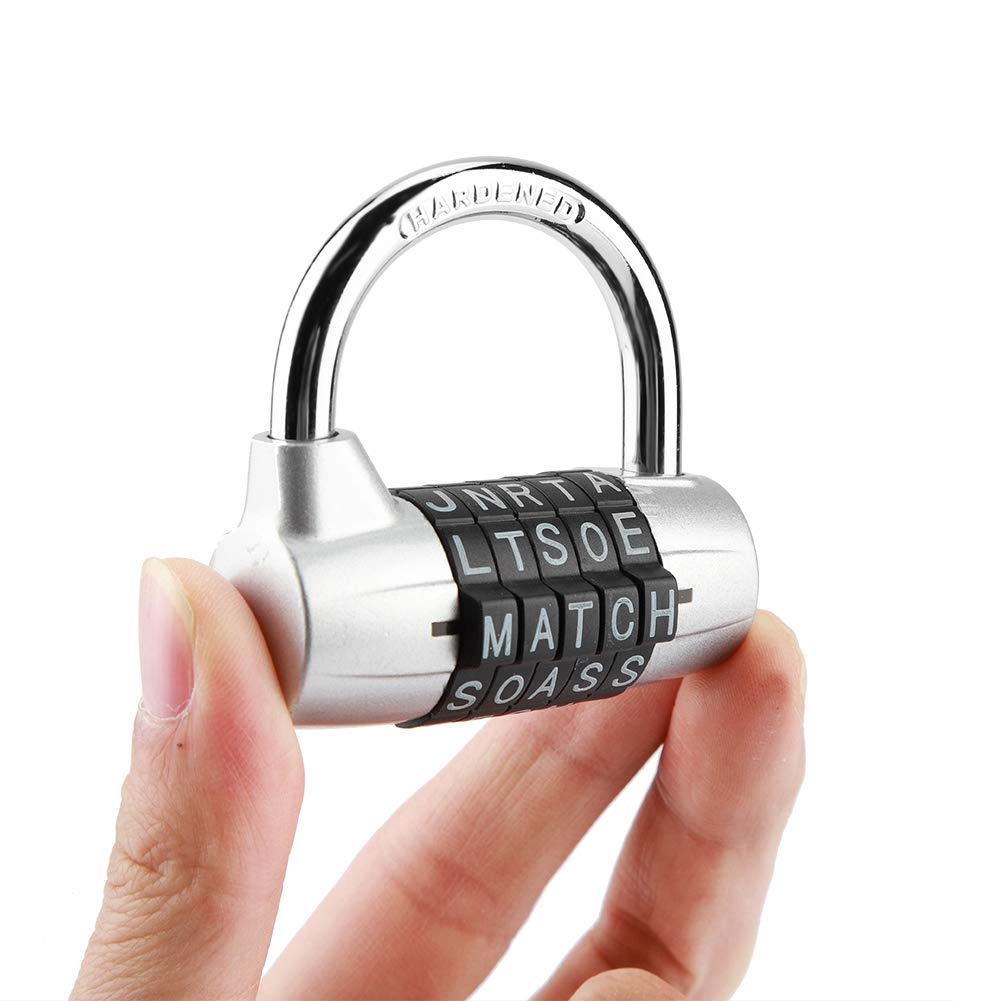 5-Dial Combination Padlock - Secure Travel Suitcase Lock for Gym, Locker & Luggage - Durable Silver Password Security Lock for Backpacks, Storage & Outdoor Use