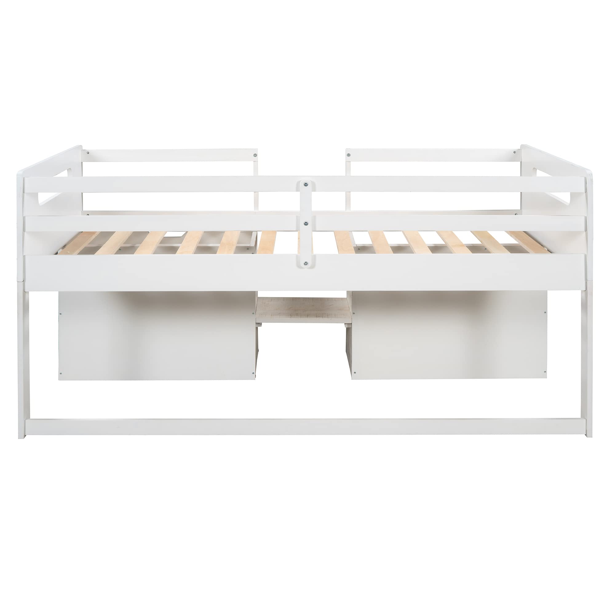 Harper & Bright Designs Twin Loft Bed with Storage Drawers & Shelves - Wooden Low Loft Bed for Kids & Teens - No Box Spring Needed - Antique White - Perfect for Small Bedrooms, Dorm Rooms & Space-Saving Kids' Rooms