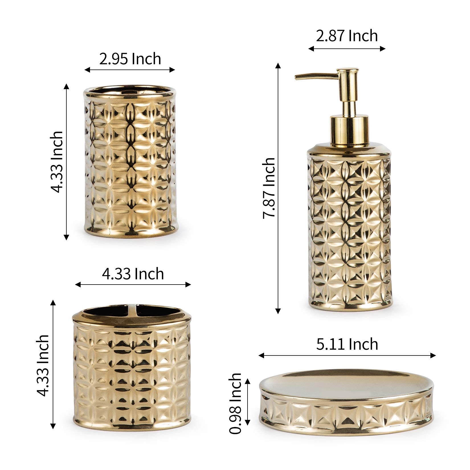 Luxury Gold Ceramic Bathroom Accessory Set - 4-Piece Includes Soap Dish, Toothbrush Holder, Lotion Dispenser & Tumbler | Elegant Bathroom Decor for Modern Homes, Hotels & Spas