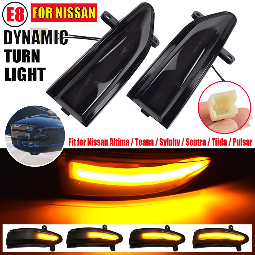 Dynamic LED Sequential Side Mirror Turn Signal Light Blinker for Nissan Altima Teana L33 Sylphy Sentra B17 Tiida Pulsar C13 - Upgrade Your Car's Safety & Style with Bright Sequential Turn Signals for Day & Night Driving