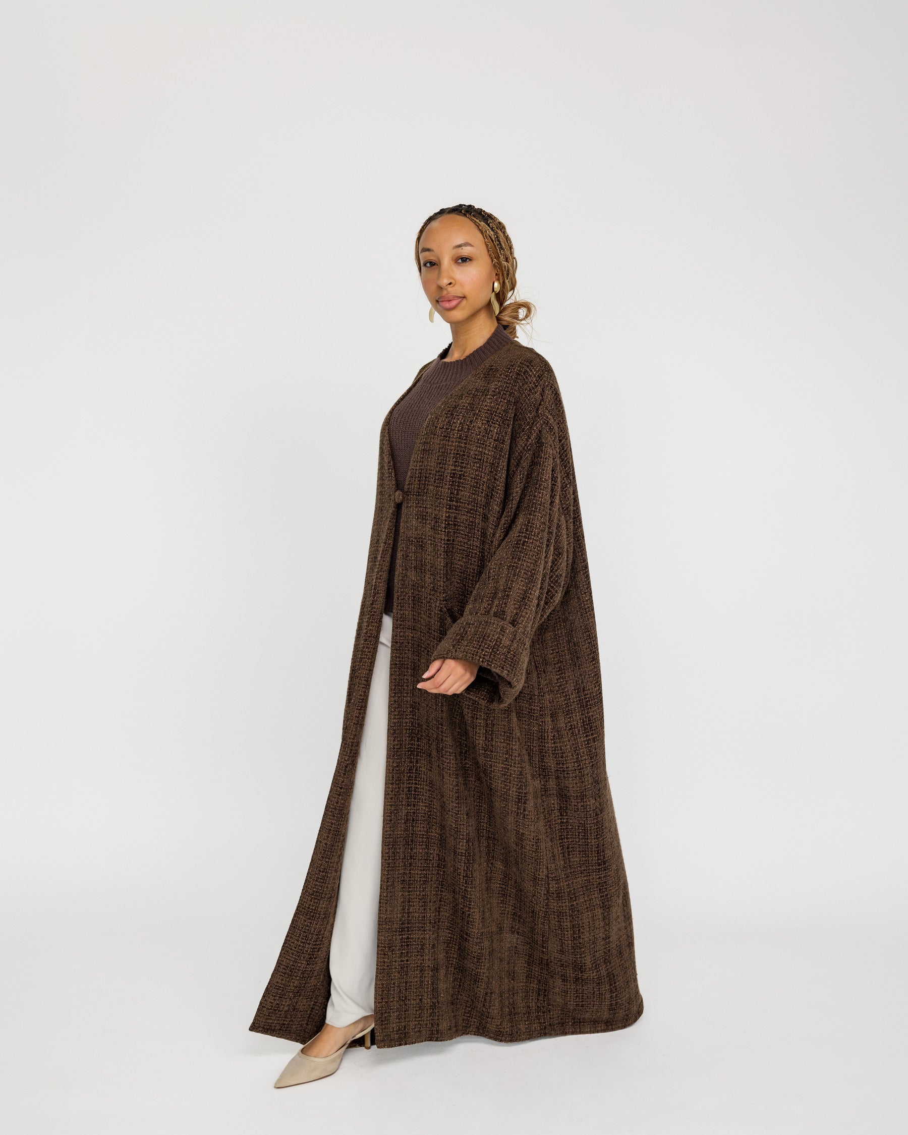 Elegant Tweed Abaya Dress for Women - Modest Islamic Clothing for Prayer, Wedding & Special Occasions