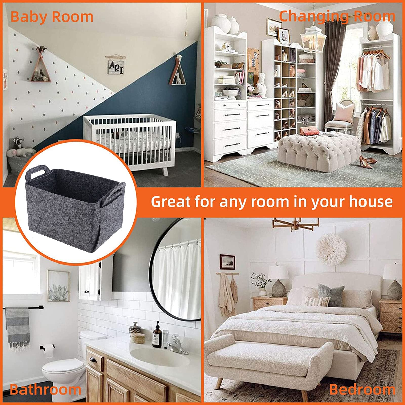 Foldable Grey Felt Storage Box with Handle - Square Open Organizer Bin for Clothes, Toys, Books & Newspaper | Perfect for Home, Office & Kids Room Organization