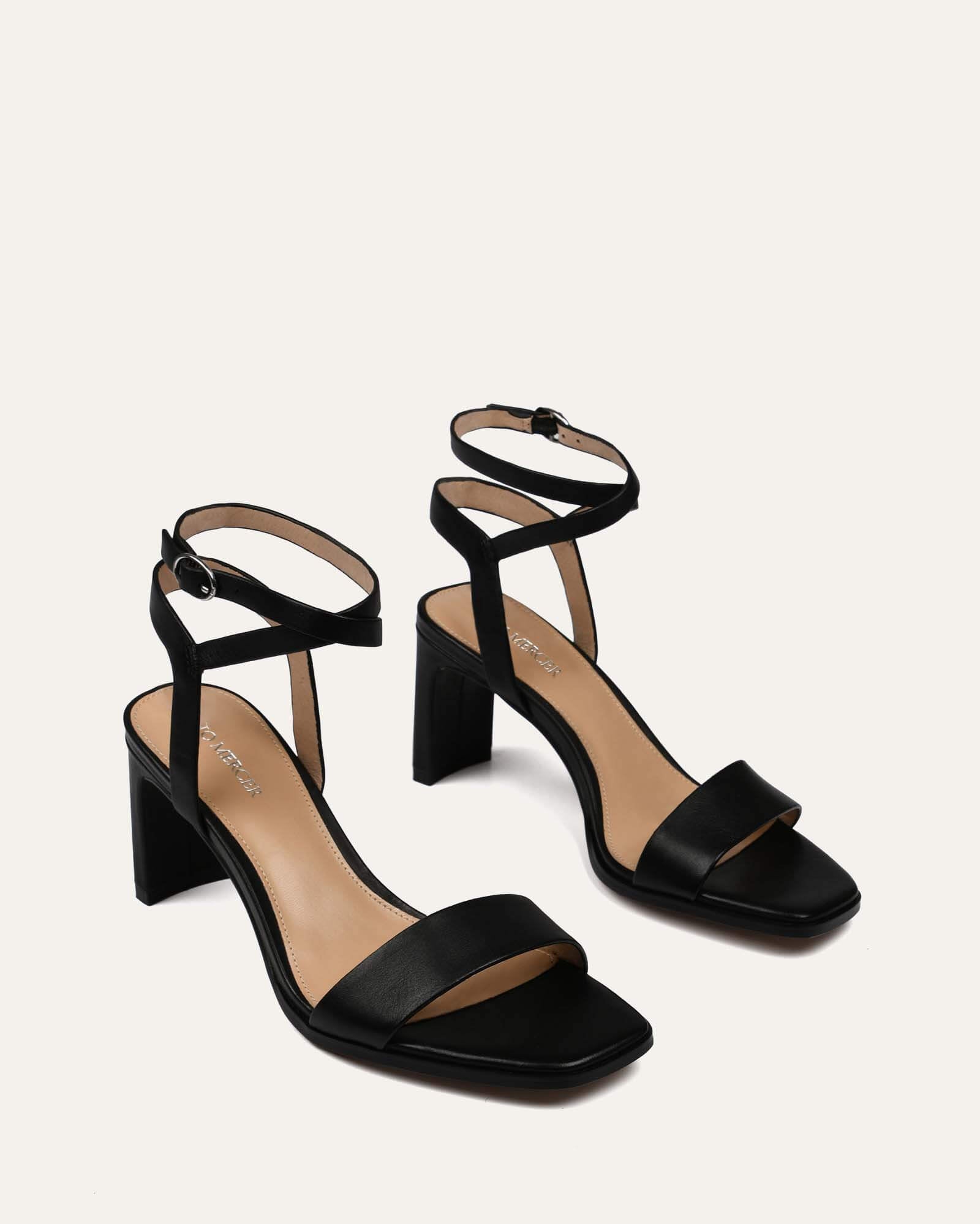 NATSU Black Leather Mid Heel Sandals for Women - Comfortable Summer Dress Shoes for Weddings, Parties & Office Wear
