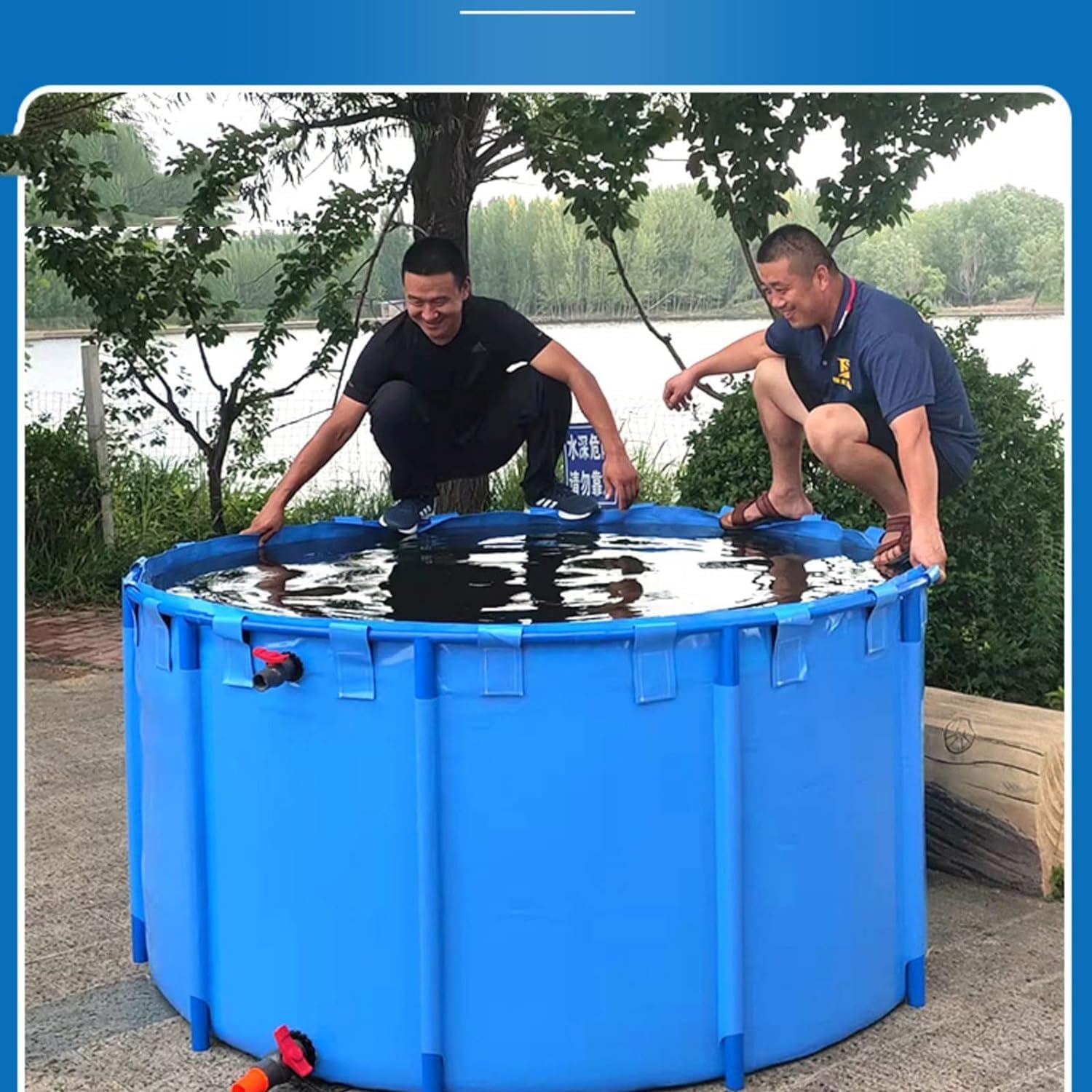 4.9ft x 3ft Collapsible Canvas Fish Pond - 449 Gallon Durable Above Ground Koi Holding Tank with Bracket & Irrigation Frame | Perfect for Backyard, Garden, Patio & Outdoor Fish Farming (Blue, 1.5m x 1m)