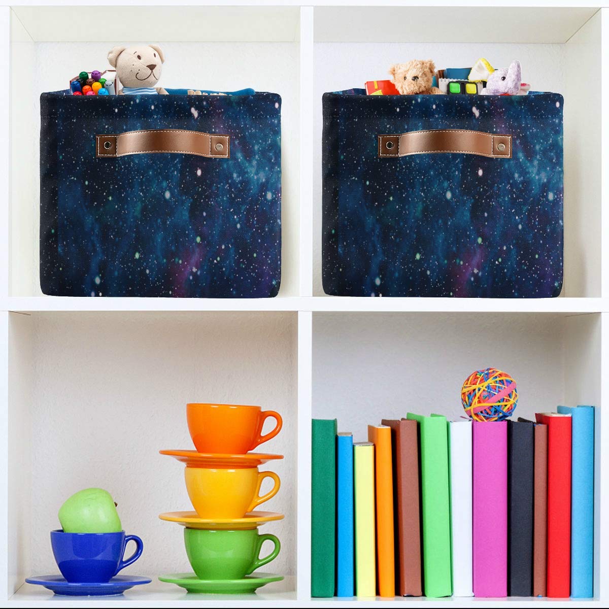 AUUXVA Collapsible Storage Bins with Handles - Large Rectangular Fabric Storage Cubes for Toys, Clothes & Home Organization | Space-Themed Galaxy Design for Nursery, Bedroom, Office & Closet