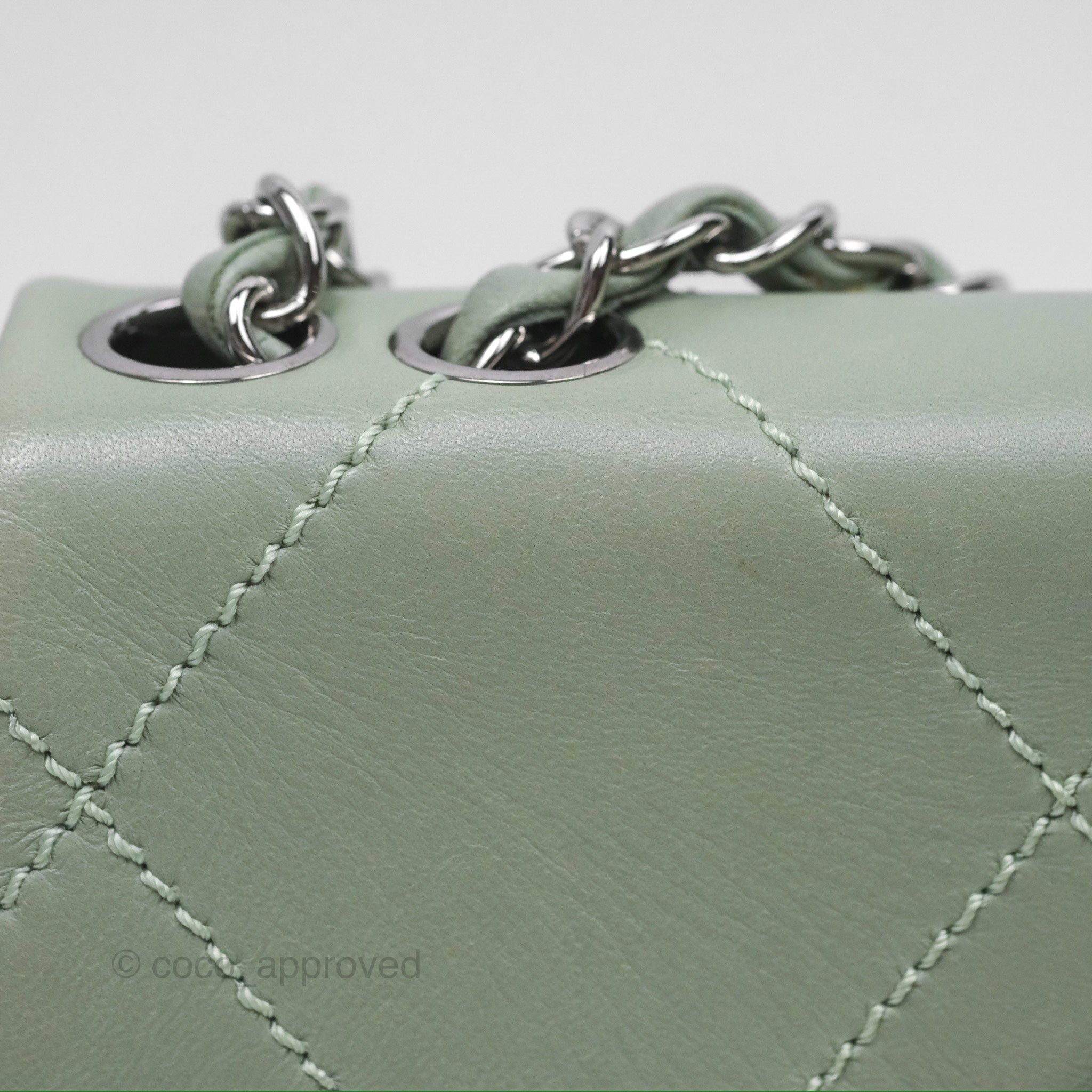 Chanel CC East West Flap Bag Genuine Lambskin Leather Mint Green with Silver Hardware - Luxury Crossbody Purse for Women, Perfect for Date Night & Special Occasions
