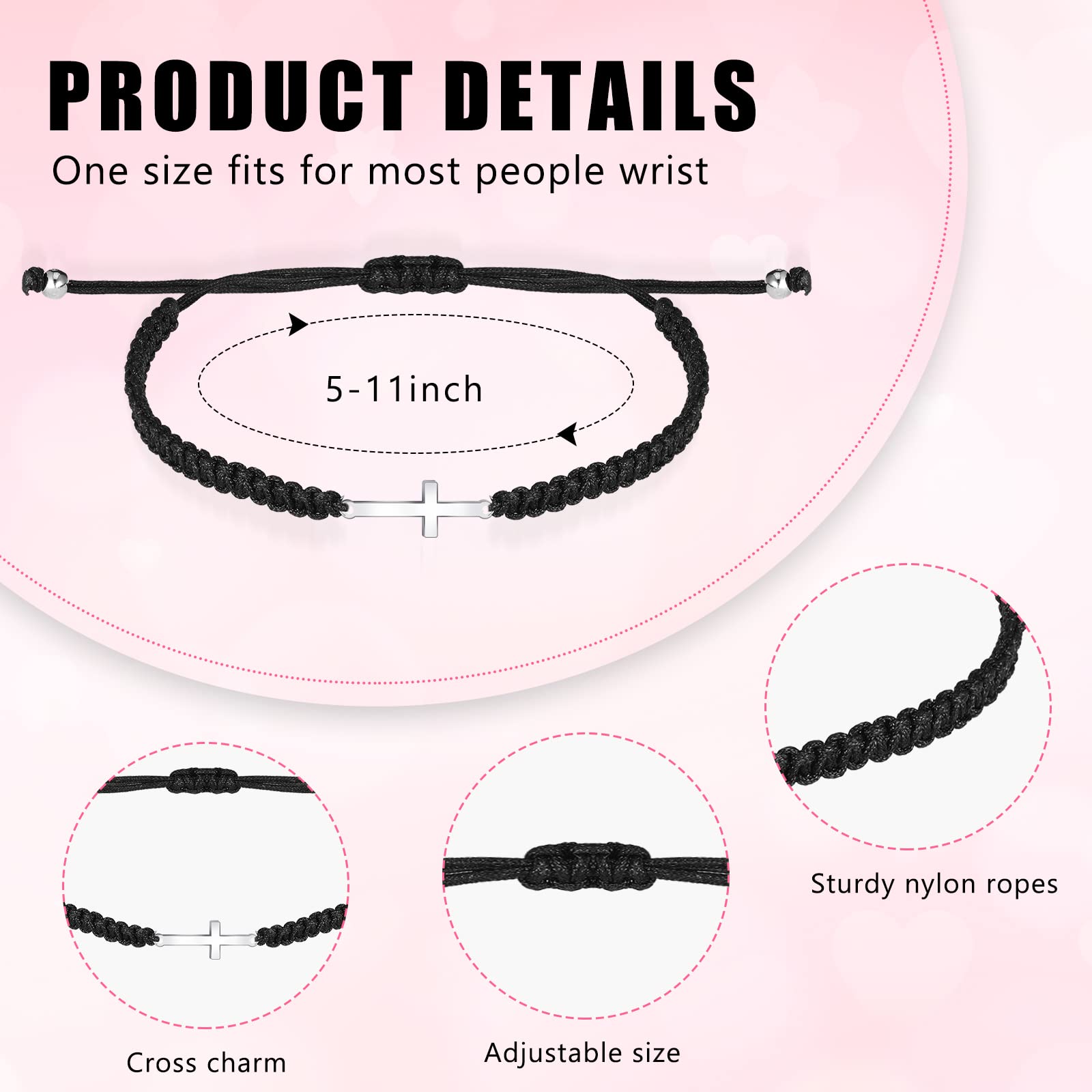 100 Pcs Adjustable Christian Cross Braided String Bracelets Bulk - Religious Gifts for Easter, Graduation, Baptism, Church, Funerals - Unisex Wristbands for Men & Women - Perfect for Religious Events, Spiritual Gifts & Friendship Symbols