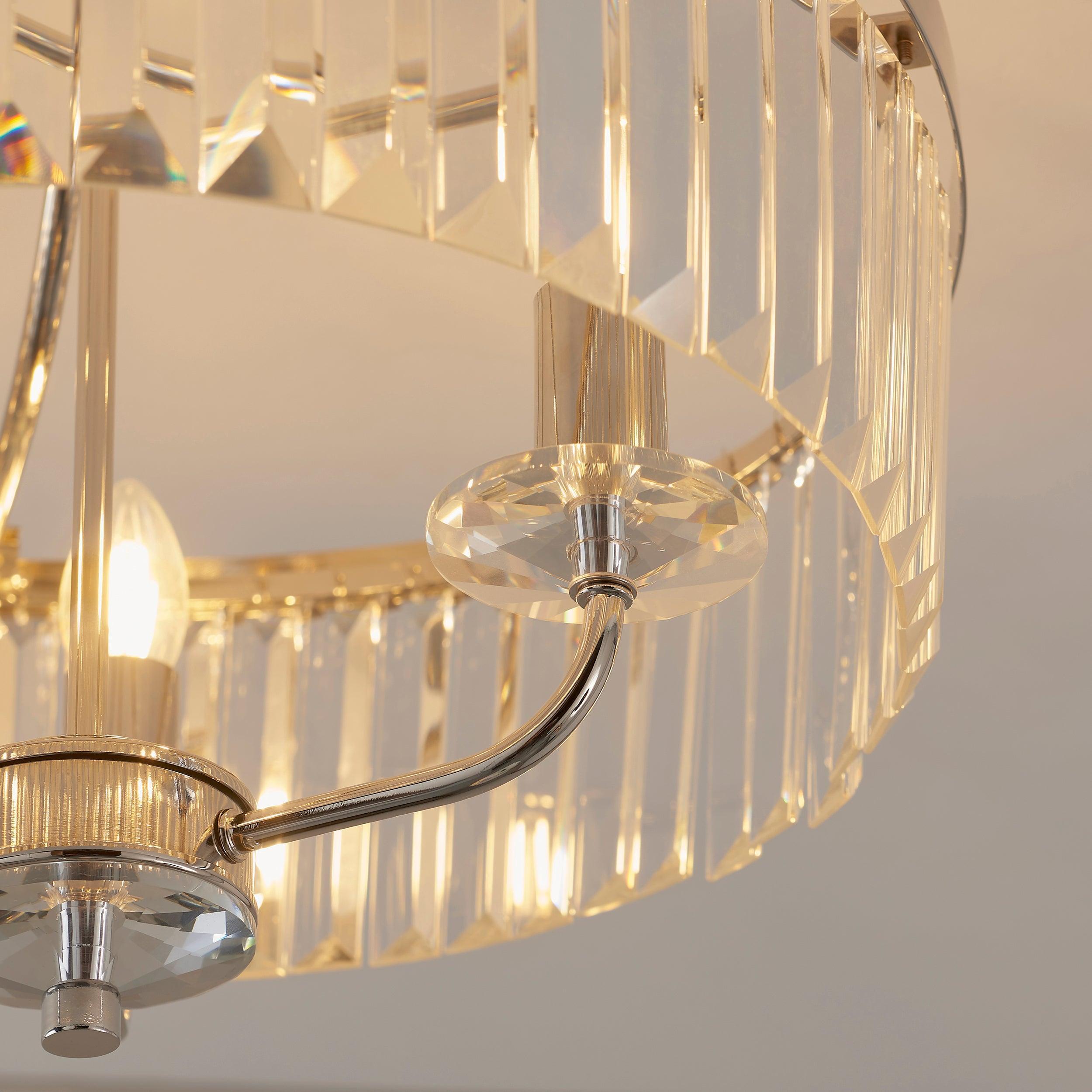 Ealing 3-Light Round Semi Flush Mount Ceiling Light Fixture - Brushed Nickel & Clear Cut Glass - Perfect for Dining Room, Bedroom, or Hallway Lighting