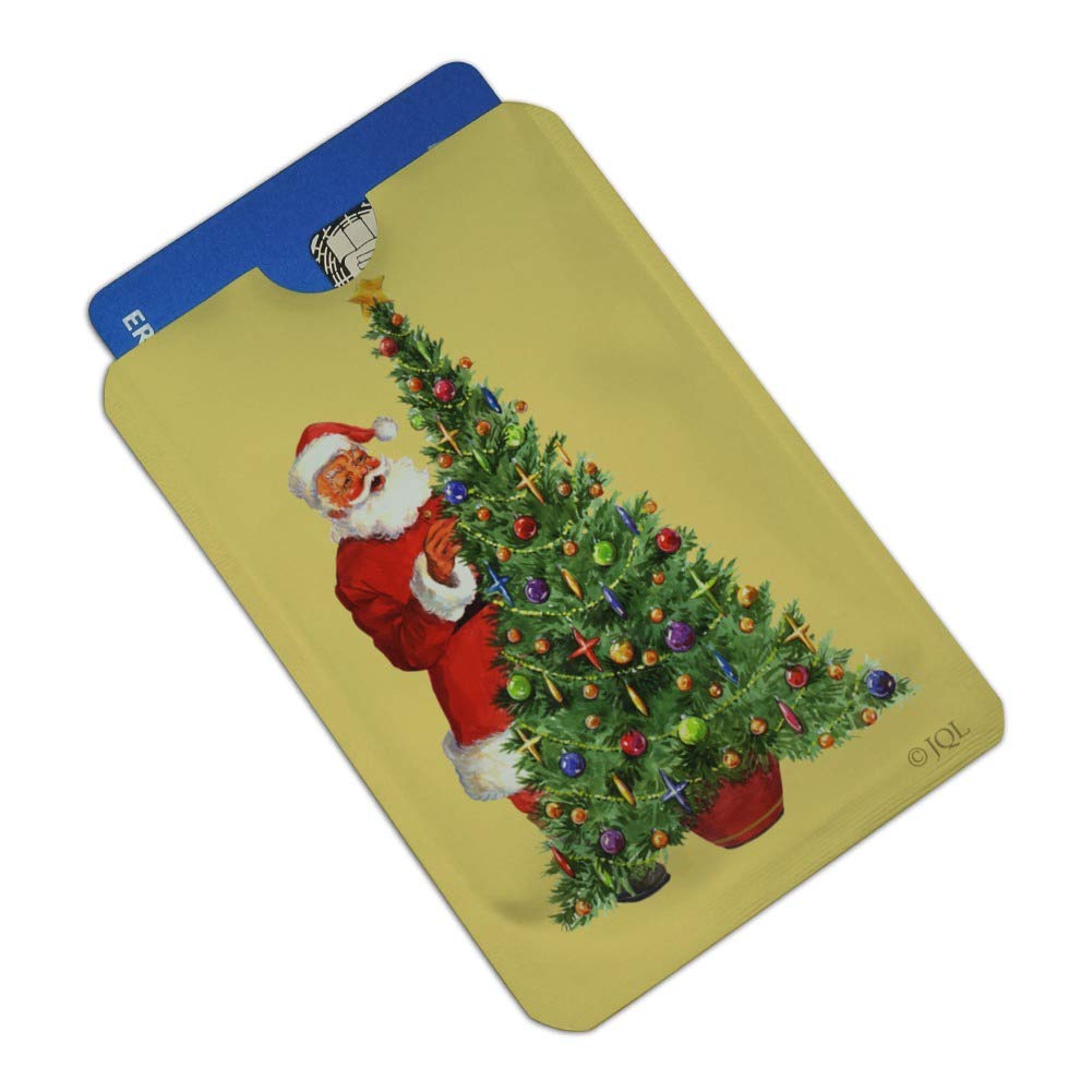 Santa Christmas Tree RFID Blocking Credit Card Holder - Set of 4 Wallet Protectors for Holiday Security | Perfect for Travel, Shopping & Gift Giving