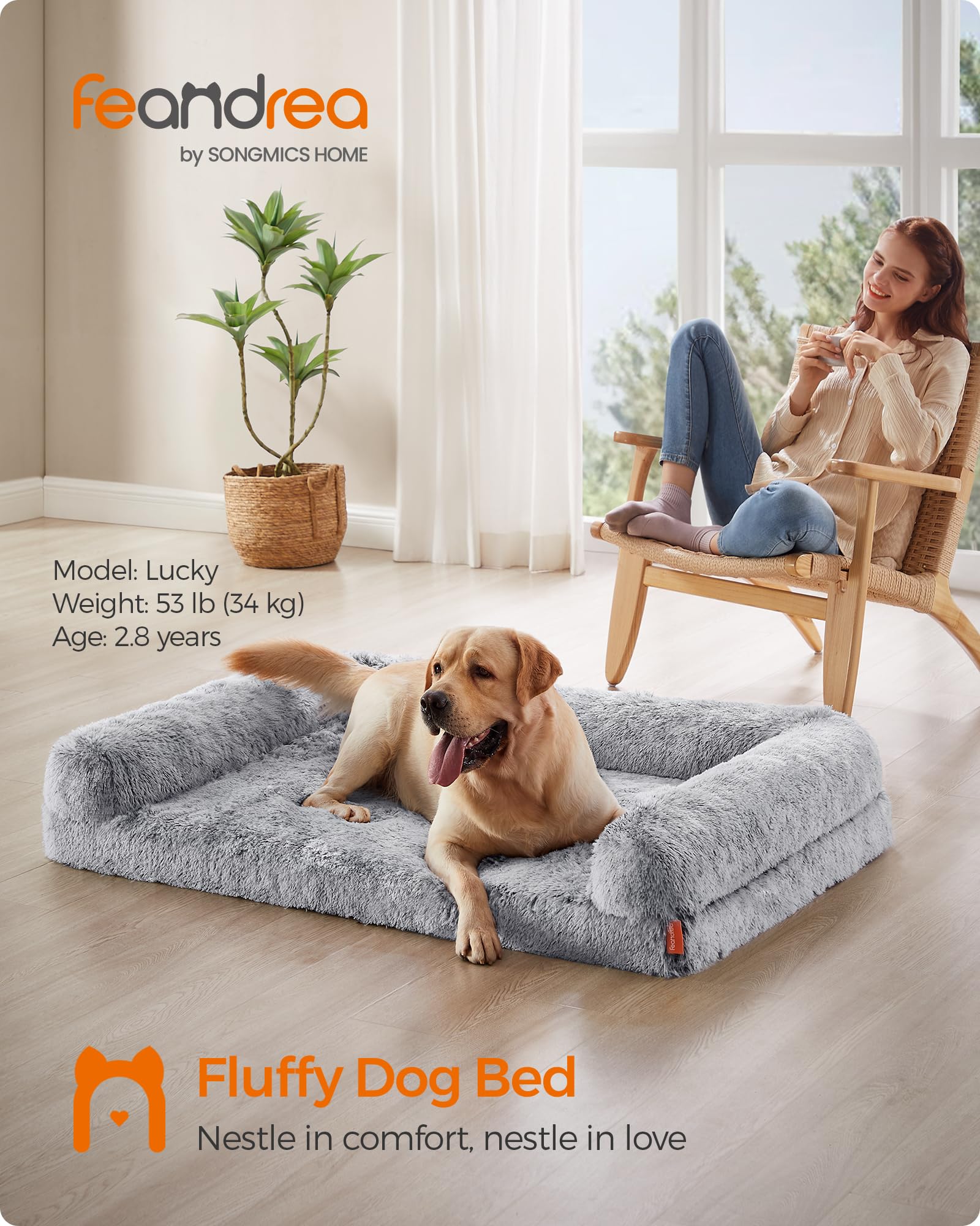**Feandrea Orthopedic Dog Bed for Medium Dogs - Waterproof Pet Sofa with Removable Washable Cover, 36 x 27 x 9 Inches, Gray Ombré - Perfect for Living Room, Bedroom & Pet-Friendly Spaces**