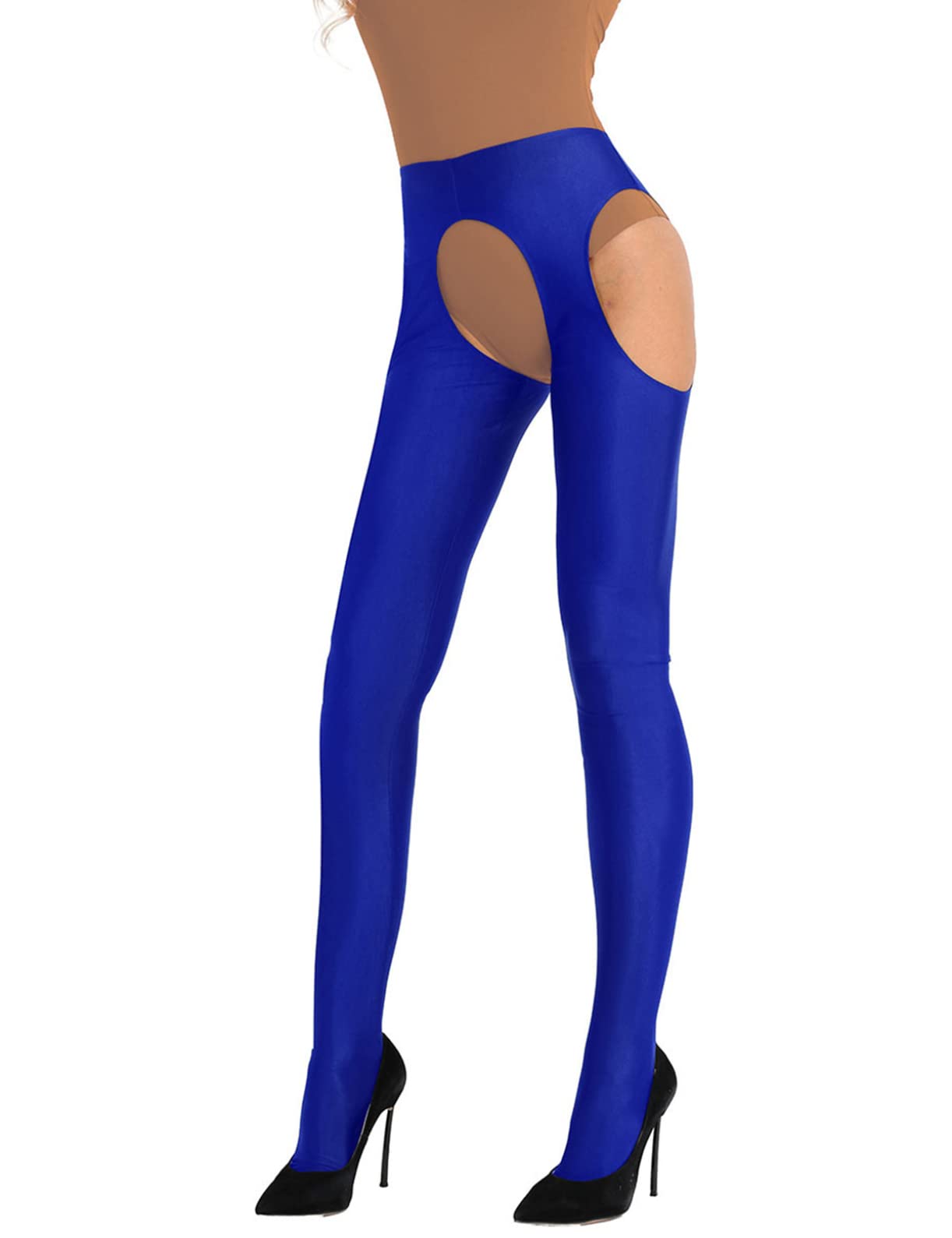 Sexy Crotchless Leggings for Women - Opaque Suspender Trousers with Thigh-High Stockings | Perfect for Lingerie, Role Play & Sensual Nights