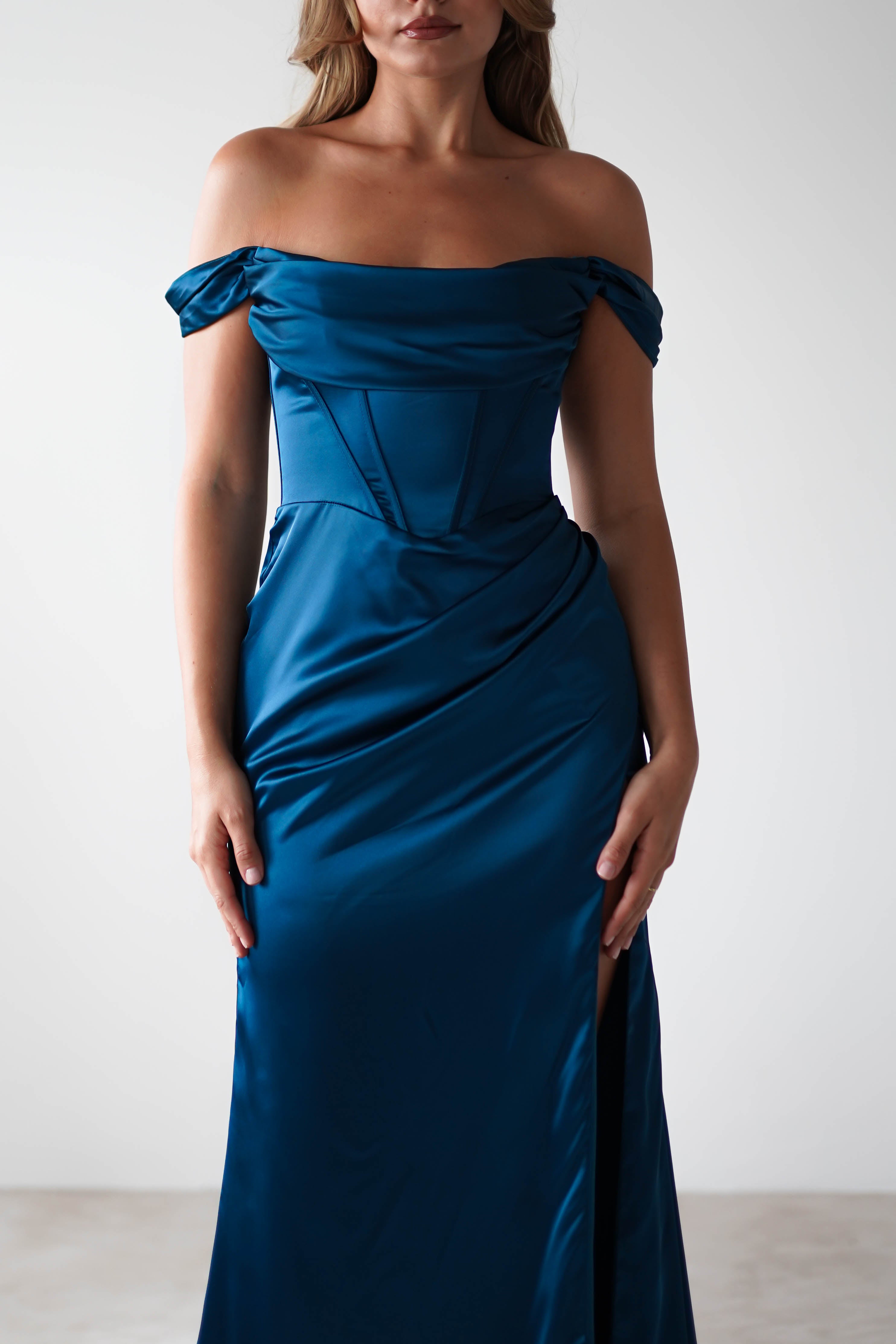 Dionne Soft Coset Maxi Gown - French Navy Blue Long Evening Dress for Women | Perfect for Weddings, Prom & Formal Events