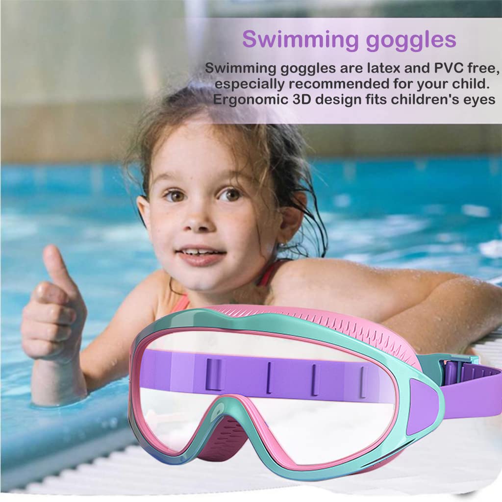 **Kids Swimming Goggles - Big Frame, Leakproof & UV Protection - Perfect for Pool, Beach & Swim Lessons**