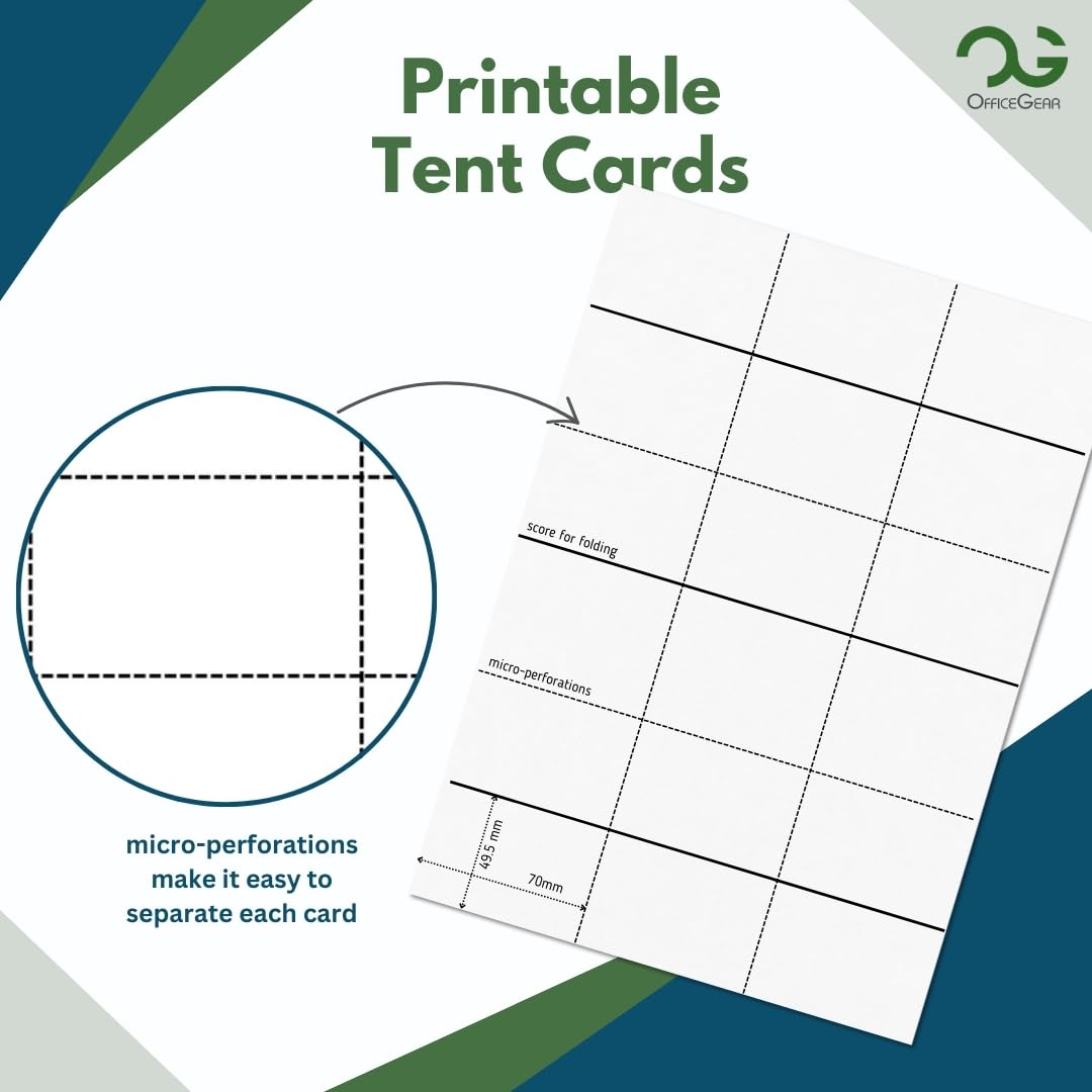 XS Tent Cards (225 Cards) - Printable Perforated Folding Name Cards for Conference, Exhibition & Wedding Place Settings - 9 Cards per A4 Sheet, 25 Sheets with Free Template - Perfect for Events, Banquets and Table Decorations