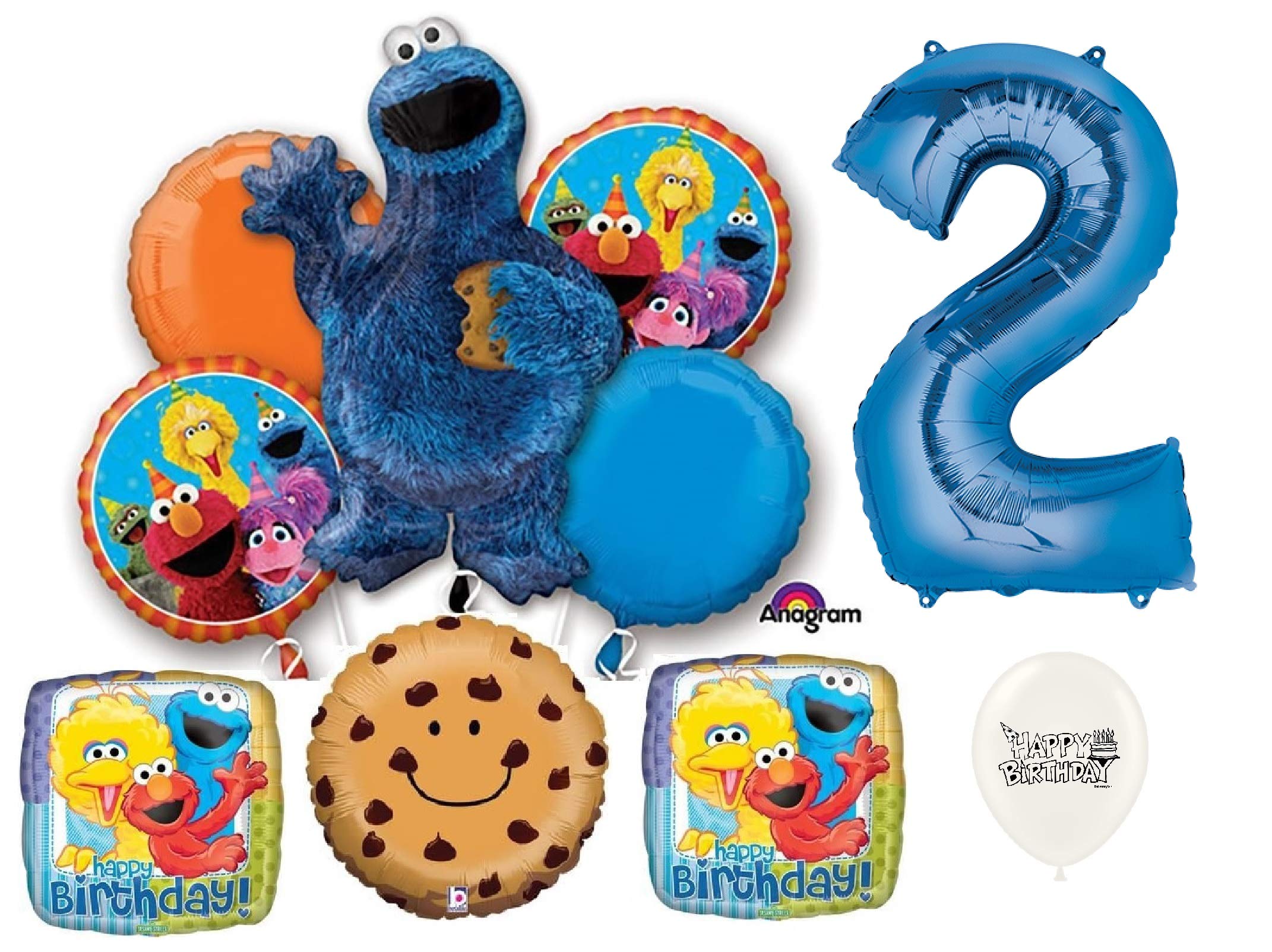 Combined Brands Cookie Monster Birthday Party Balloon Bouquet - Blue Number 2 Balloons for Kids Birthday Decorations & Sesame Street Themed Parties