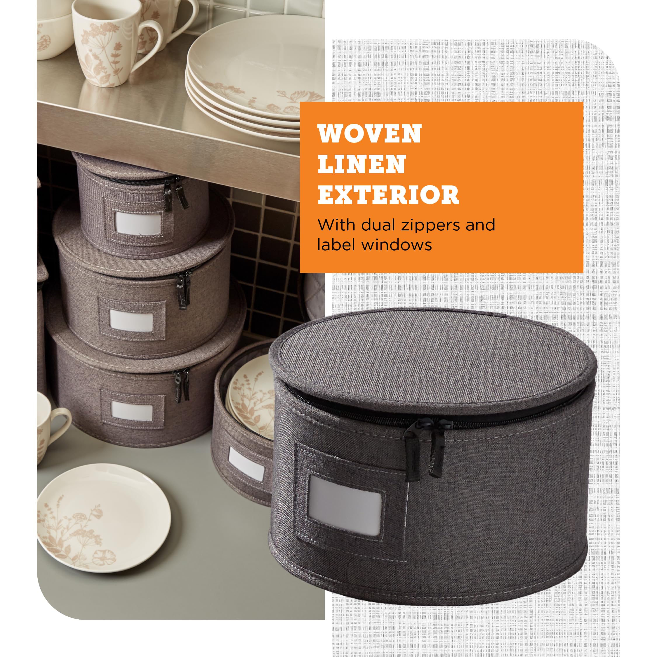 storageLAB Hard Shell Storage Containers with Felt Dividers - 6-Piece Gray Set for Charger Plates, Dishes & Fine China | Perfect for Kitchen Organization, Moving Supplies & Home Storage Solutions