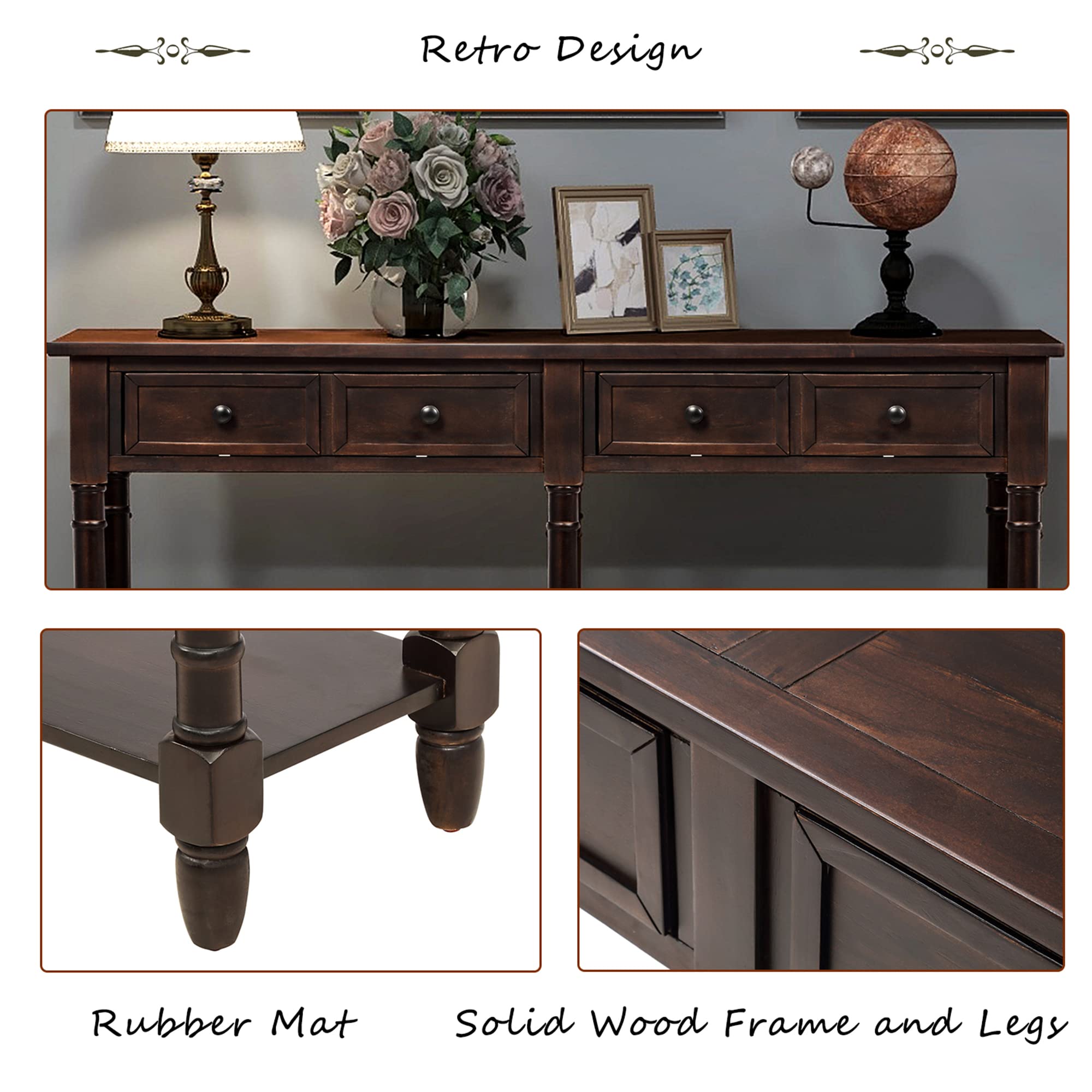 Merax Wood Sofa Table Console Table with Drawers & Long Shelf - Entryway Table for Living Room, Hallway, Dining Room - Easy Assembly Espresso Brown - Perfect for Small Spaces, Home Decor & Storage Solutions