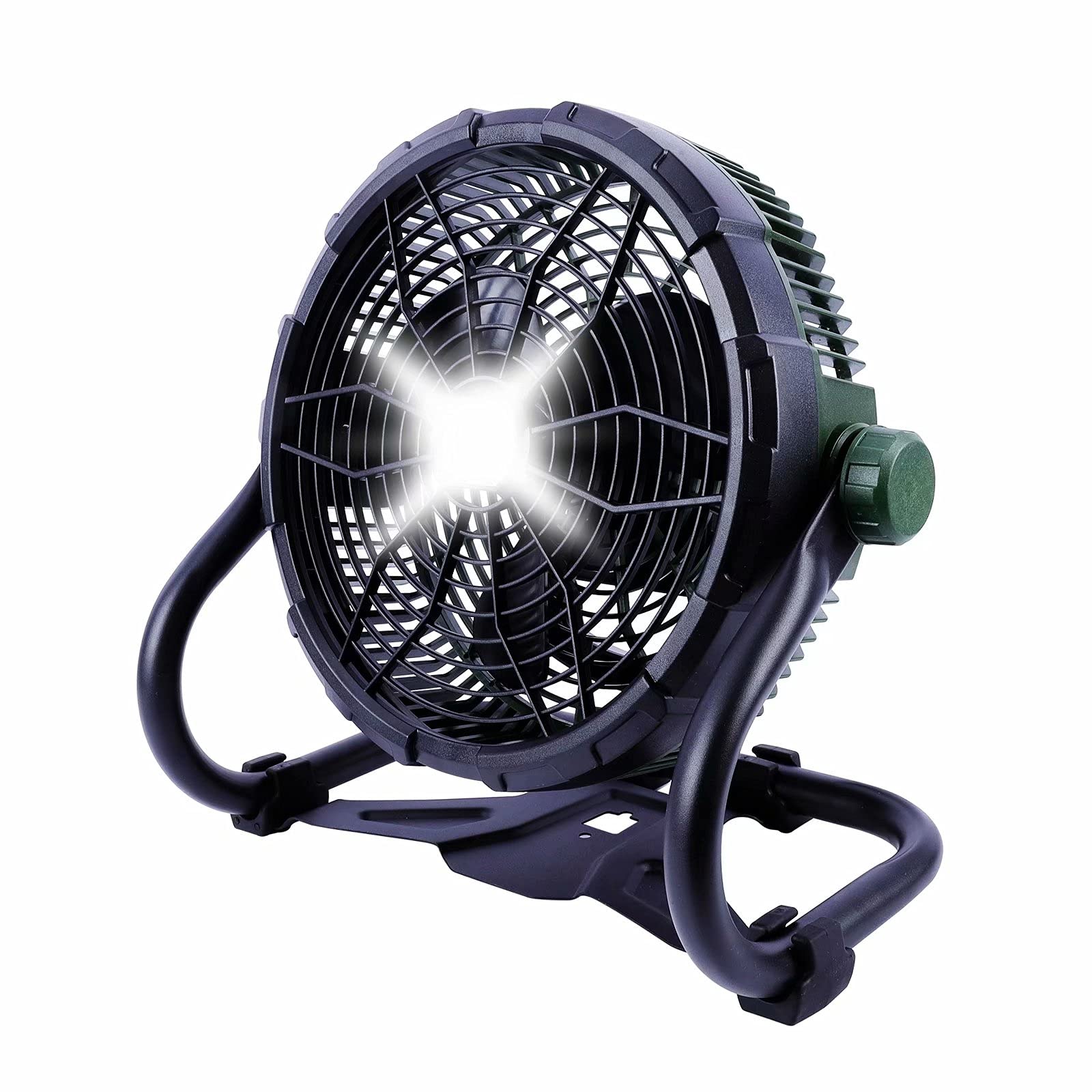 **4000CFM High-Velocity Floor Fan with LED Light & Hanging Hook - 360° Adjustable Industrial Fan for Patio, Garage, Camping, Outdoor Use - Includes Power Bank for Portable Cooling**