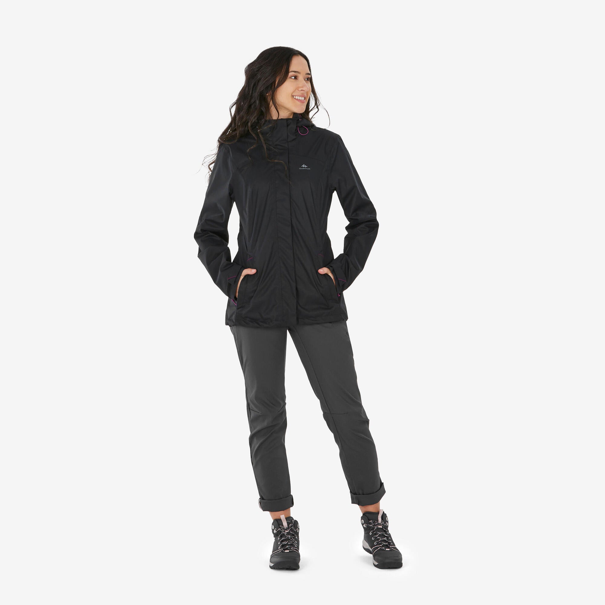 Quechua Women's Waterproof Hiking Jacket MH100 - Lightweight Windproof Outdoor Coat for Mountain Trekking & Camping Adventures