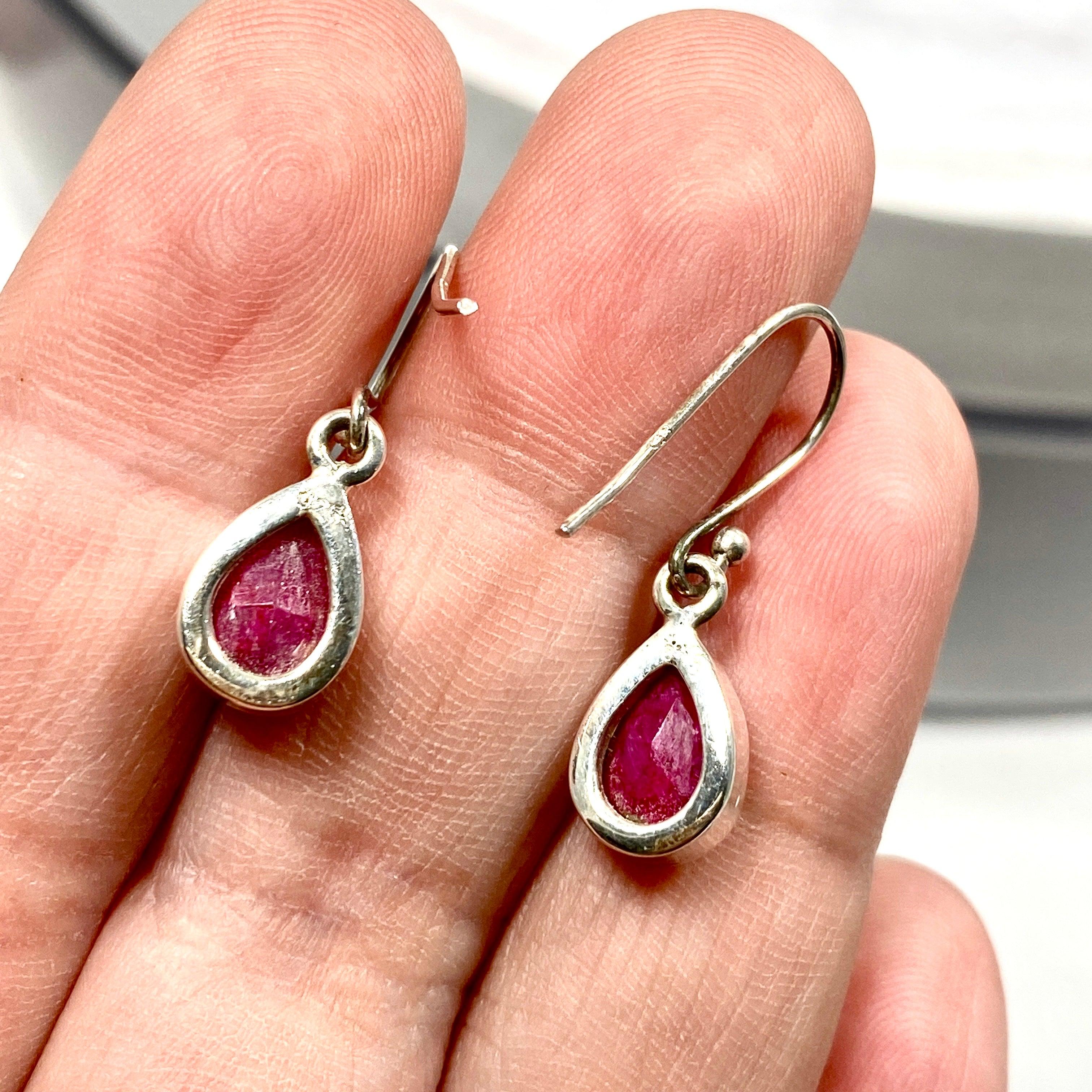Ruby Petite Teardrop Faceted Earrings R2363 RBD - Elegant Dangling Jewelry for Women, Perfect for Weddings, Parties & Special Occasions