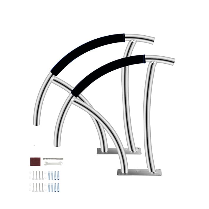 Stainless Steel Pool Handrail with Black Grip Cover - 31x31 Inch Rustproof Swimming Pool Safety Rail - 250LBS Weight Capacity - 304 Stainless Steel Construction - Includes Drill Bit & Screws - Perfect for Pool Entry/Exit Safety and Elderly Assistance