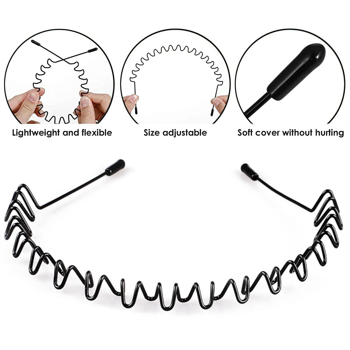 Non-Slip Wavy Spring Wire Metal Hair Bands & Headbands for Women - Fashionable Sports Hair Accessories for Gym, Yoga, Makeup & Skincare Routines