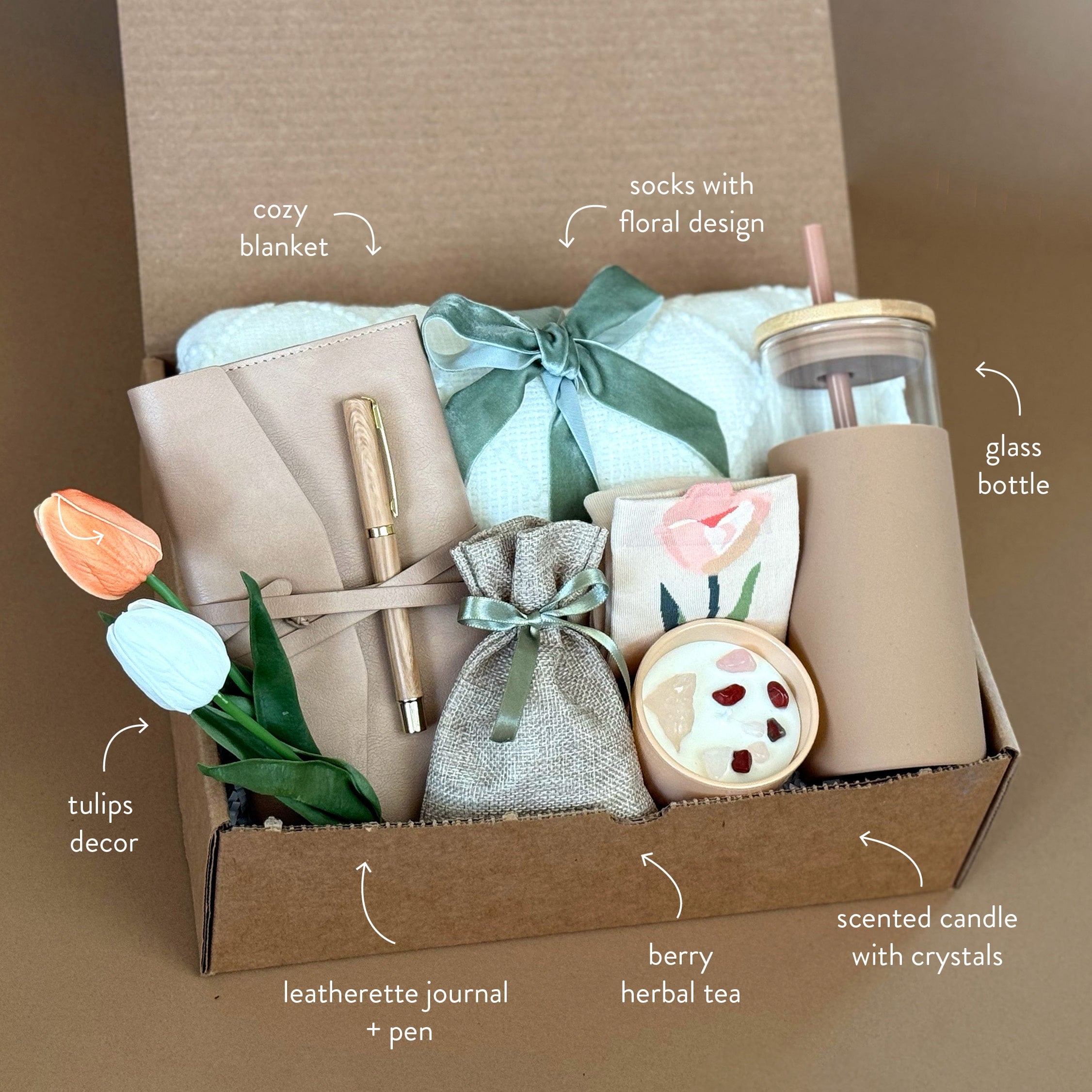 Luxury Floral Gift Box Set - Soft Ivory Blanket, Aromatic Tea, Scented Candle & Floral Decor - Perfect for Birthday, Anniversary & Housewarming Gifts