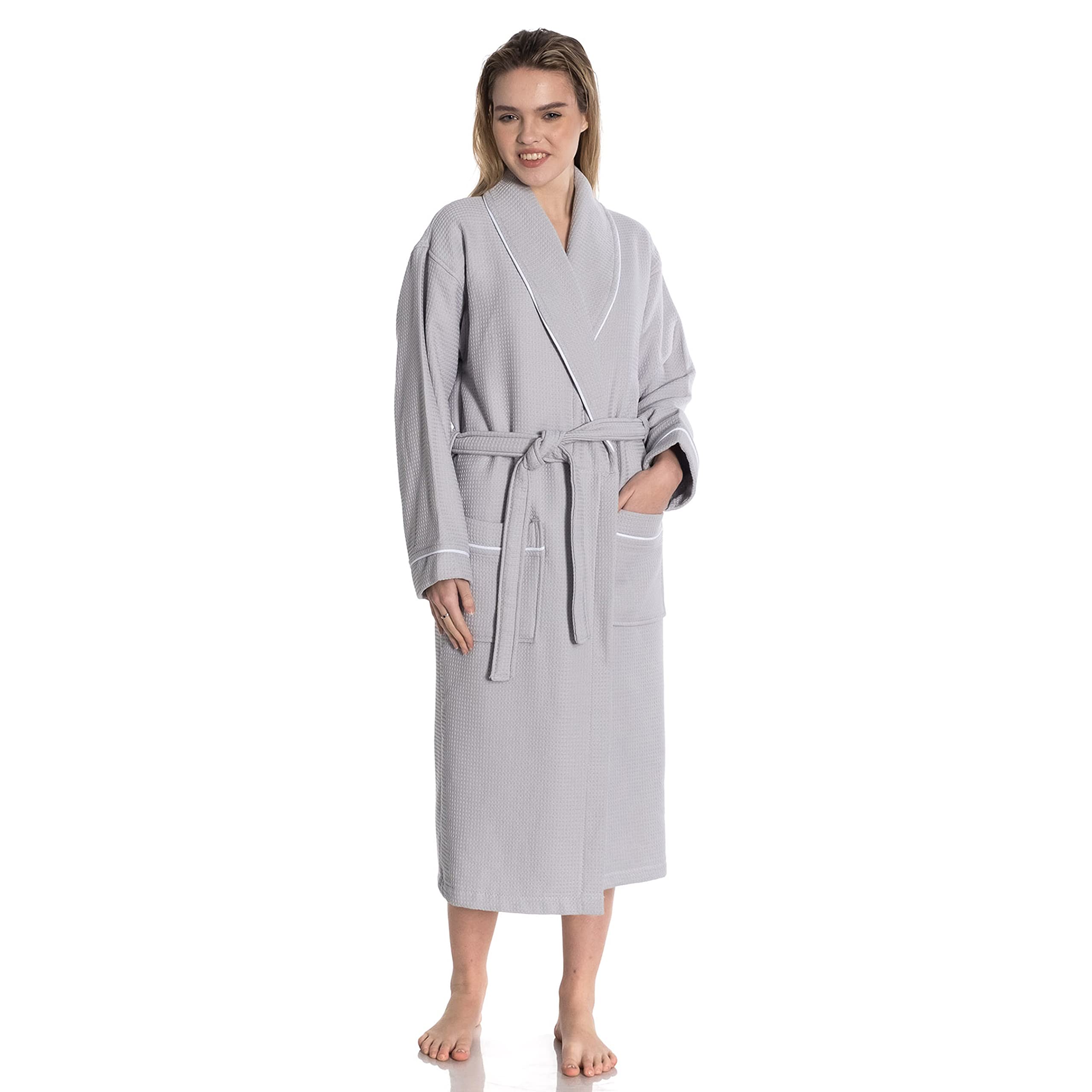 East'N Blue Waffle-Terry Knit Bathrobe | Shawl Collar Turkish Cotton Unisex Spa Robe | Soft & Absorbent for Home, Hotel & Spa Relaxation