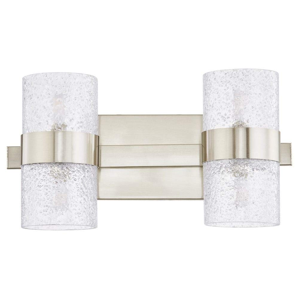 Zeal 2-Light Satin Nickel Bathroom Vanity Light Fixture with Water Glass Shade - Perfect for Modern Bathroom, Powder Room & Spa Decor