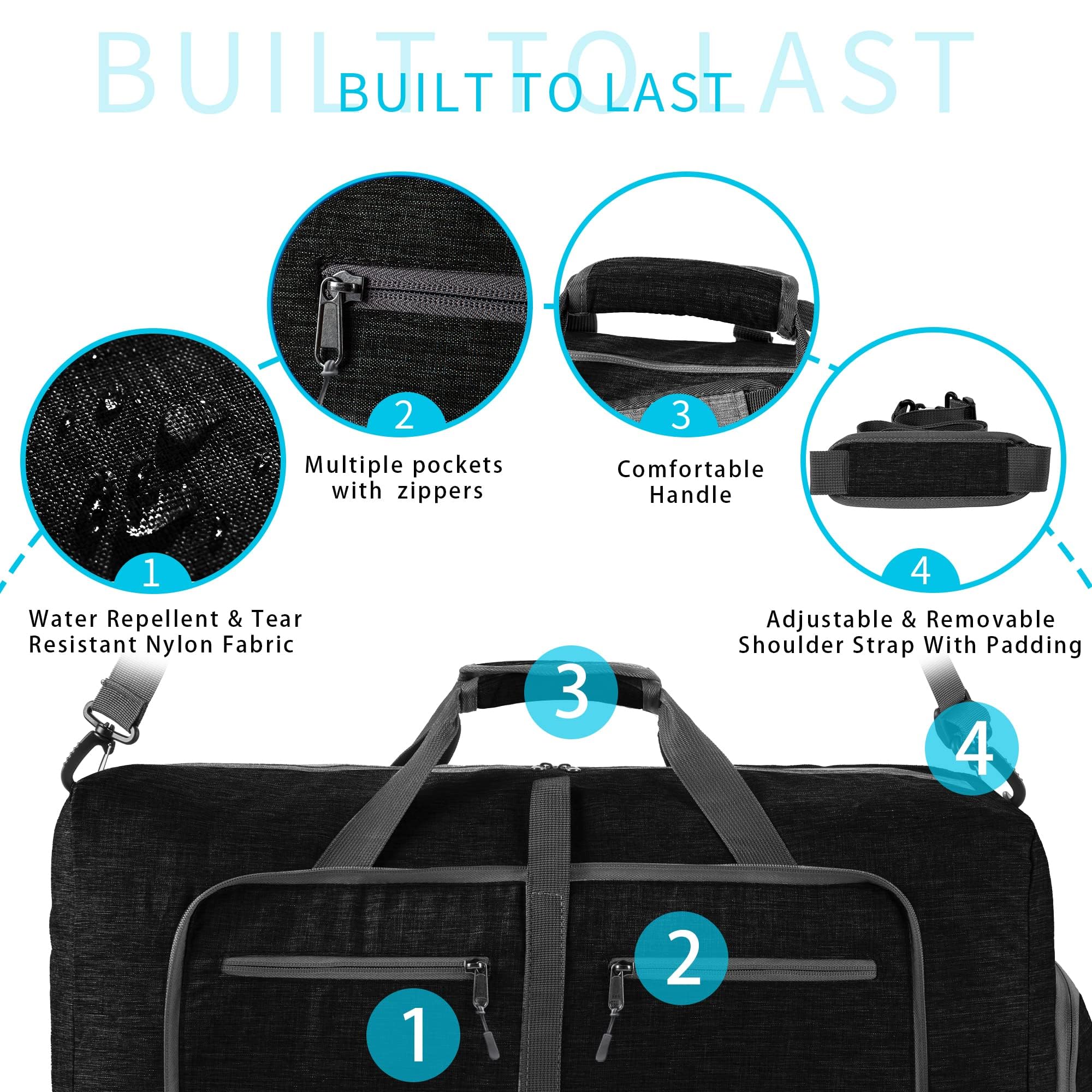 Vomgomfom Travel Duffle Bag for Men & Women - 65L/85L/115L Foldable Gym Bag with Shoe Compartment | Water-Resistant Overnight Bag for Travel, Sports, Gym & Weekend Getaways