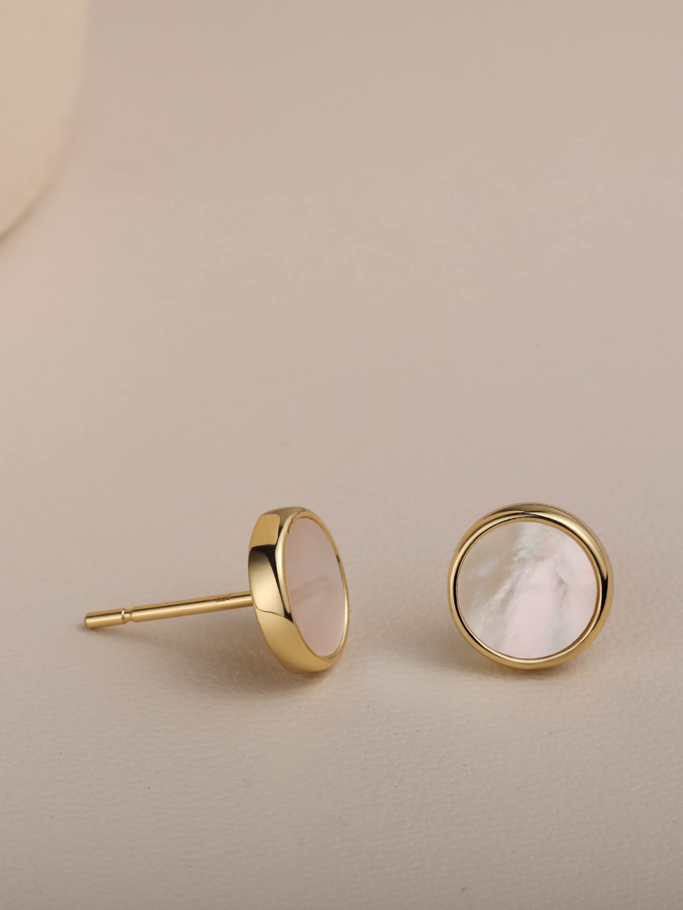 Hypoallergenic Mother of Pearl Stud Earrings for Women - Silver Round Shell Disc Earrings | Perfect for Everyday Wear, Office & Special Occasions