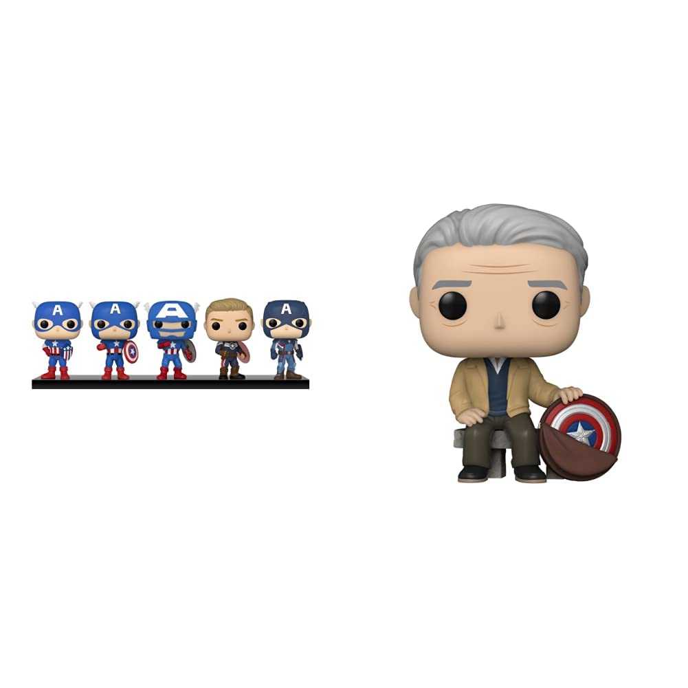 Funko POP! Marvel: Year of The Shield - Captain America Through The Ages 5-Pack & Old Man Steve (Amazon Exclusive, Multicolor) - Collectible Action Figures for Marvel Fans, Home Decor, and Gift Ideas