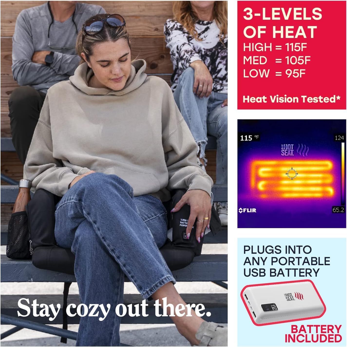 POP The Original Hot Seat - Dual Heat Stadium Chair with USB Port for Outdoor Sporting Events, Camping & Tailgating - Portable Heated Seat Cushion