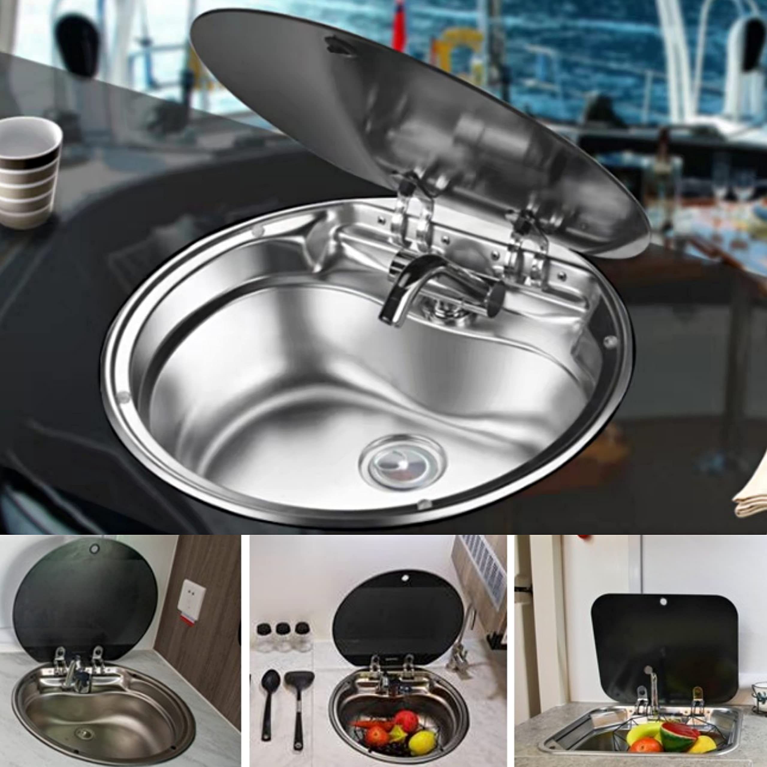 Stainless Steel Undermount Single Bowl RV Kitchen Sink with Foldable Faucet & Lid - Compact Drop-In Hand Wash Basin for Workstations, Campers, Boats, Bars & Mobile Homes | Perfect for Small Spaces & Outdoor Living