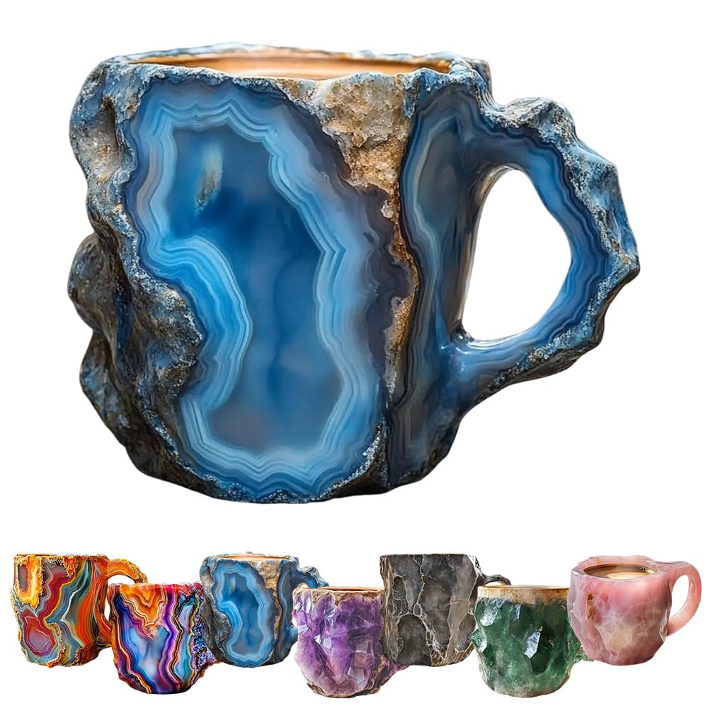 Premium Translucent Mineral Crystal Coffee Mug - Elegant Blue Crystal Cup for Home & Office - Perfect Gift for Coffee Lovers & Crystal Enthusiasts - Ideal for Morning Brews, Office Use & Thoughtful Gifting