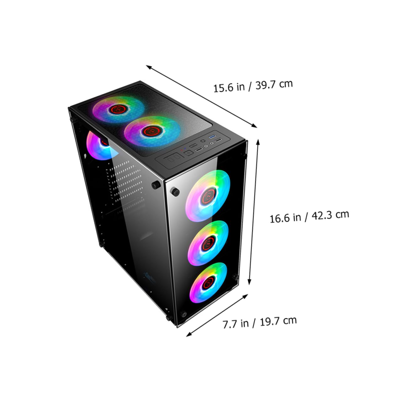 Mikikit Computer Case - High Performance PC Chassis for Home & Gaming - Durable ATX Mid Tower Case with Tempered Glass & RGB Lighting - Perfect for Gaming Rigs, Workstations, and Internet Cafes