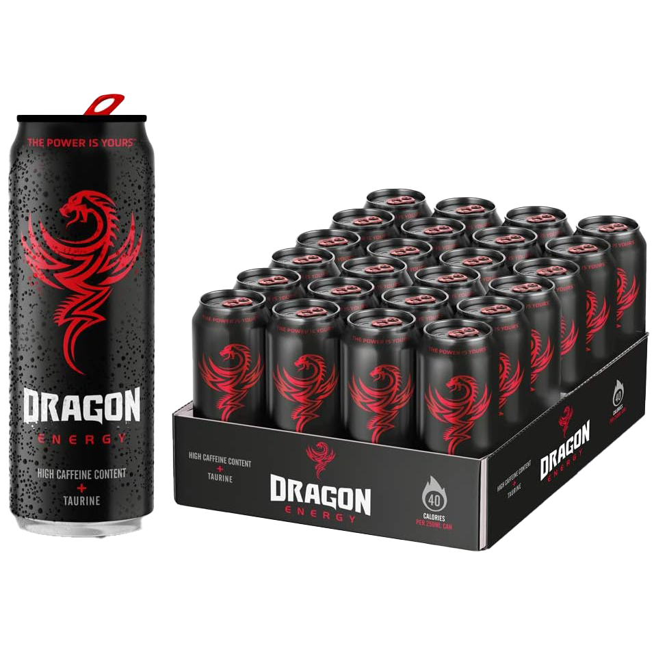 Dragon Red Energy Drink - 24 Pack of 250ml Cans - Boost Energy & Focus - Perfect for Workouts, Gaming & Late-Night Study Sessions