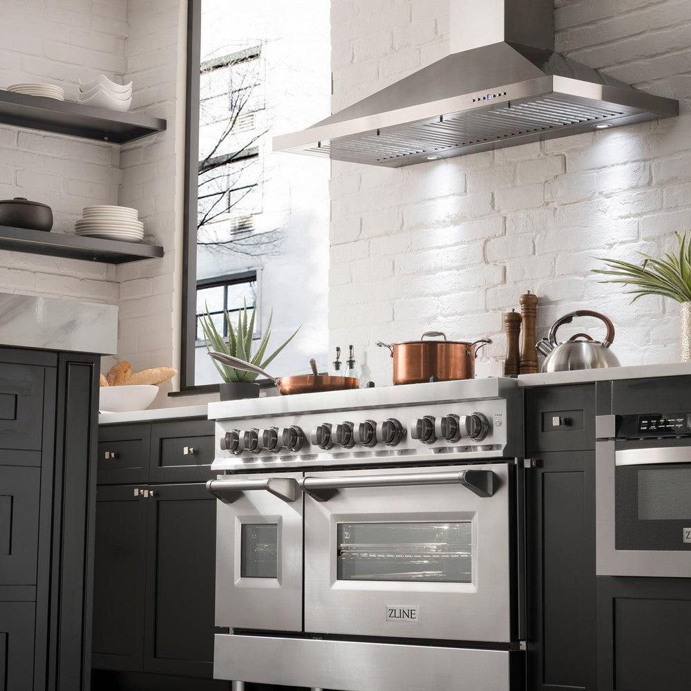 ZLINE 48-inch 6.0 cu. ft. Stainless Steel Dual Fuel Range with Gas Cooktop & 2 Electric Ovens - Brass Burners (RA BR 48) for Professional Home Kitchens & Gourmet Cooking