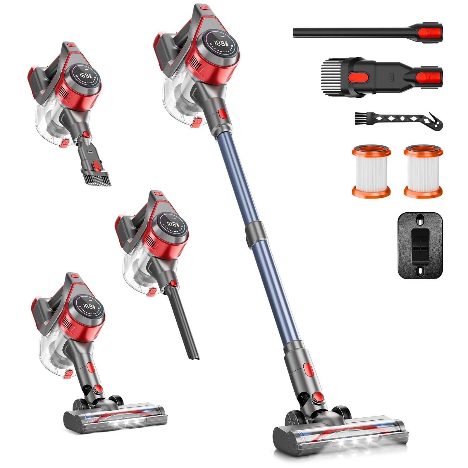 **Powerful Cordless Stick Vacuum Cleaner - 35KPa Suction, Rechargeable with Detachable Battery, 45 Min Runtime, 8-in-1 Handheld for Hard Floors & Carpets - Ideal for Pet Hair, Home Cleaning & Quick Pickup**