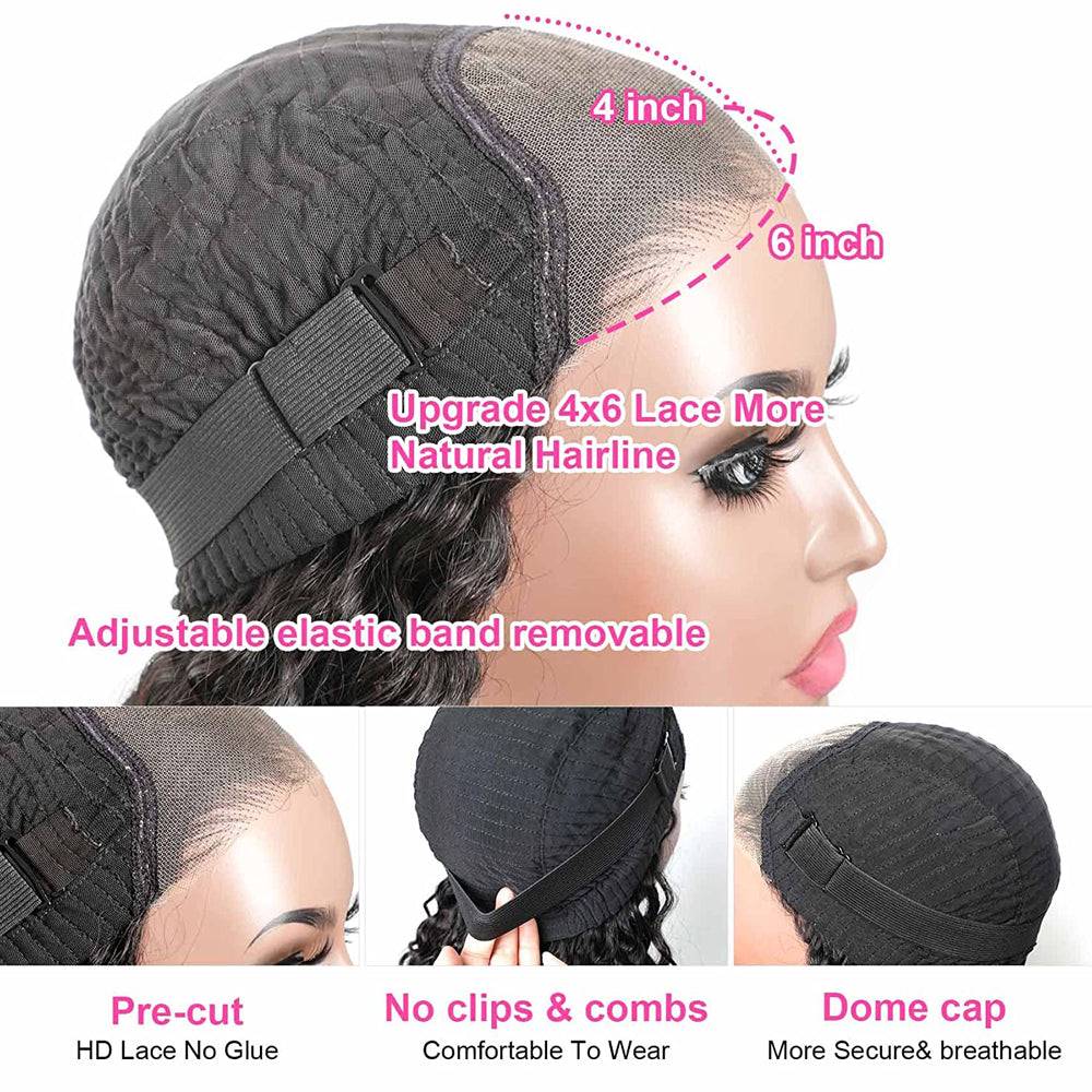 Eullair Kinky Curly Human Hair Wig - Glueless 6x4 & 5x5 Lace Front Wig with Pre-Cut Lace | Beginner Friendly | 30s Quick Install | Natural Black | Perfect for Daily Wear, Cosplay & Special Occasions