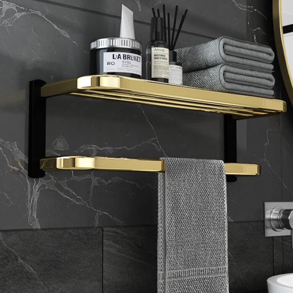 24-Inch Stainless Steel Towel Rack - Wall Mounted Bathroom Towel Bar Organizer with 2 Hooks - Space Saving Storage for Kitchen, Toilet & Cloakroom - Perfect for Hanging Towels, Robes & Kitchen Utensils
