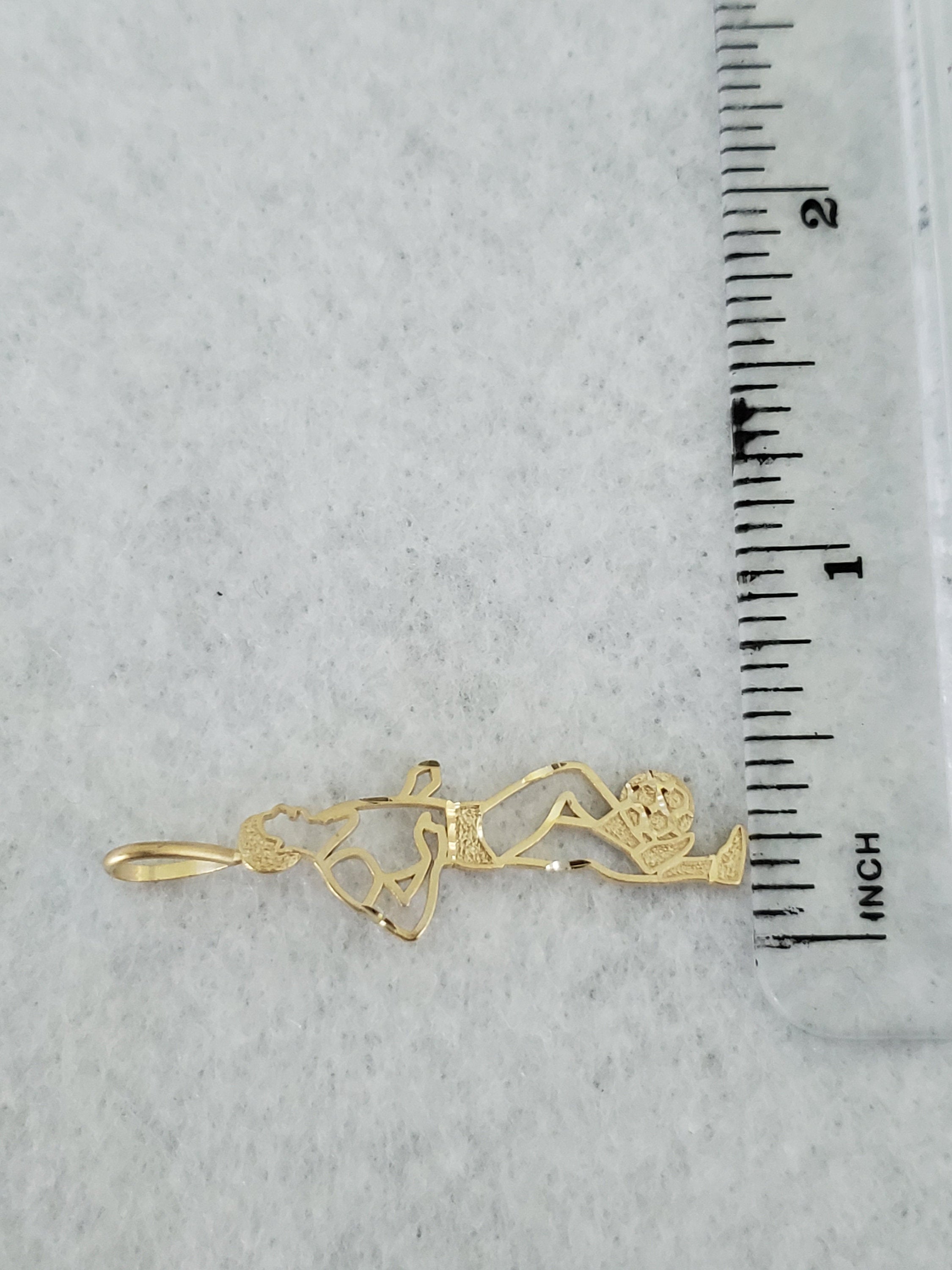 14K Yellow Gold Soccer Player Charm Pendant - Handmade Stencil Cutout Jewelry for Necklace, Bracelet & Gift for Sports Lovers