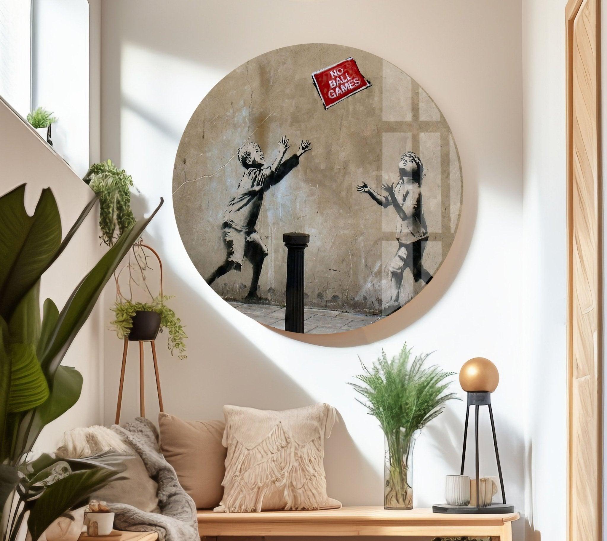Banksy No Ball Games Glass Wall Art - Stunning Home Decor for Living Room, Office & Gift Ideas
